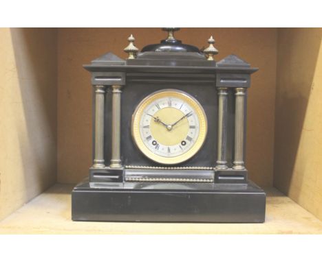 A slate mantel clock, 40cm high approx.