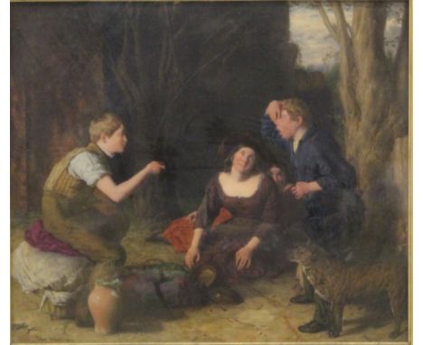 Manner of Thomas Webster (1800-1886)Children playing with grapesOil on canvasSigned 