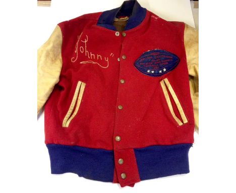 An Early American 1950’s Embroidered Football Jacket inscribed ‘Johnny’ with applied football shaped patch ‘Central Californi