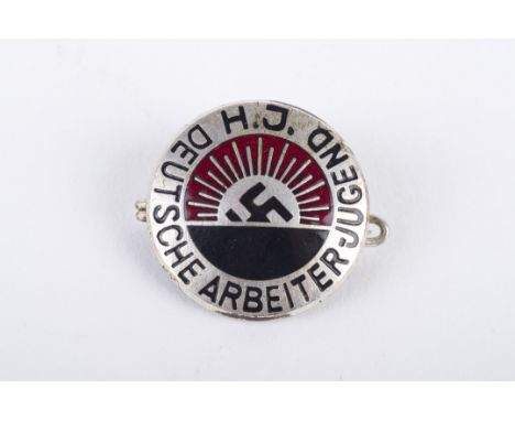 A Second World War German Hitler Jugend Enamel Workers Badge  red & black on alloy, marked to reverse 'RZM M1/4' ' Ges. Gesch
