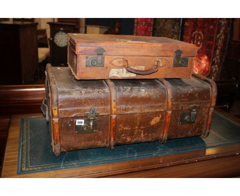 A leather vintage suitcase and trunk  
