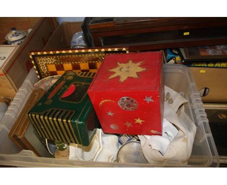 Three boxes including Copeland decanter and books