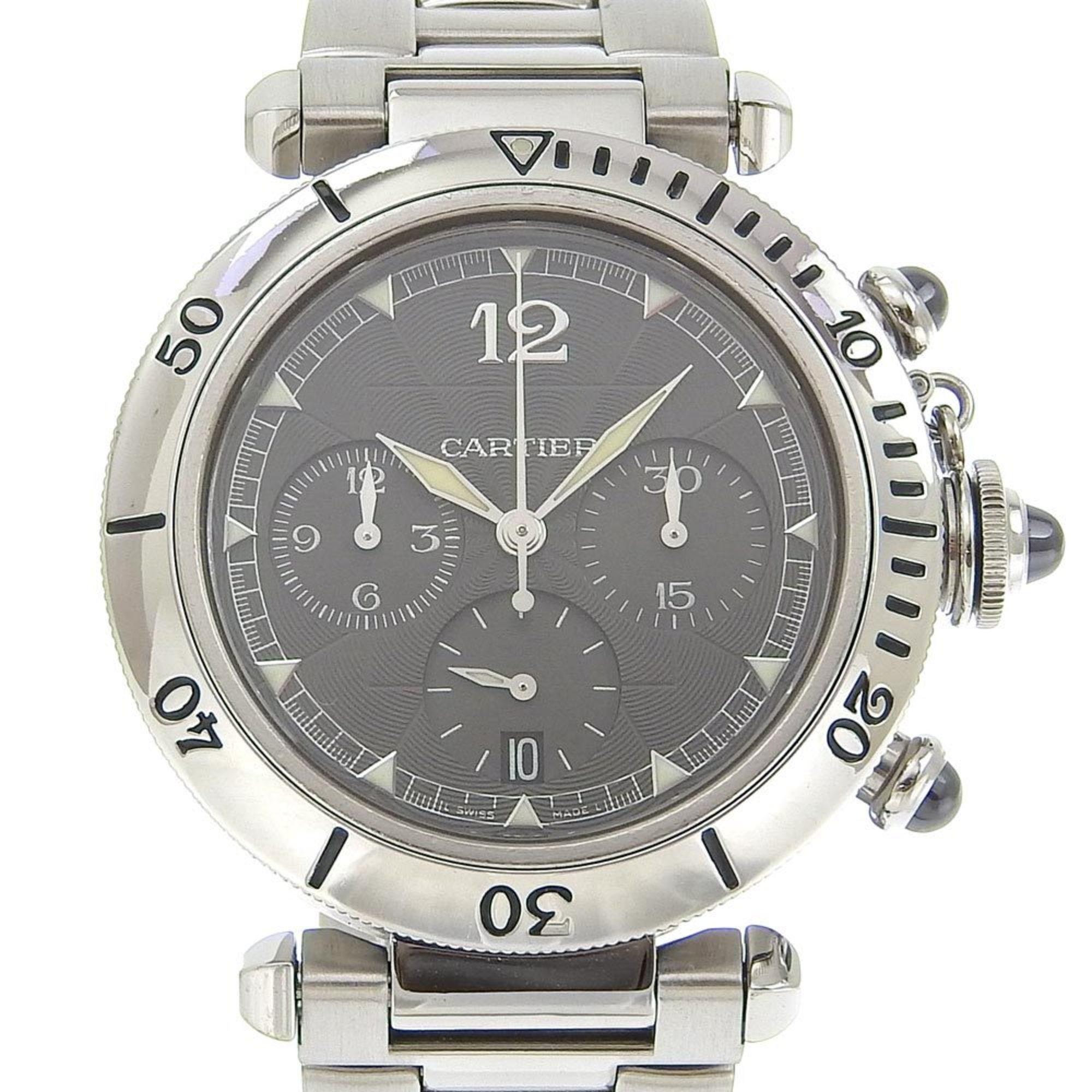 Cartier Pasha Men\'s Watch, Caliber 205, W3107355, Stainless Steel, Automatic Chronograph, Gray Dial