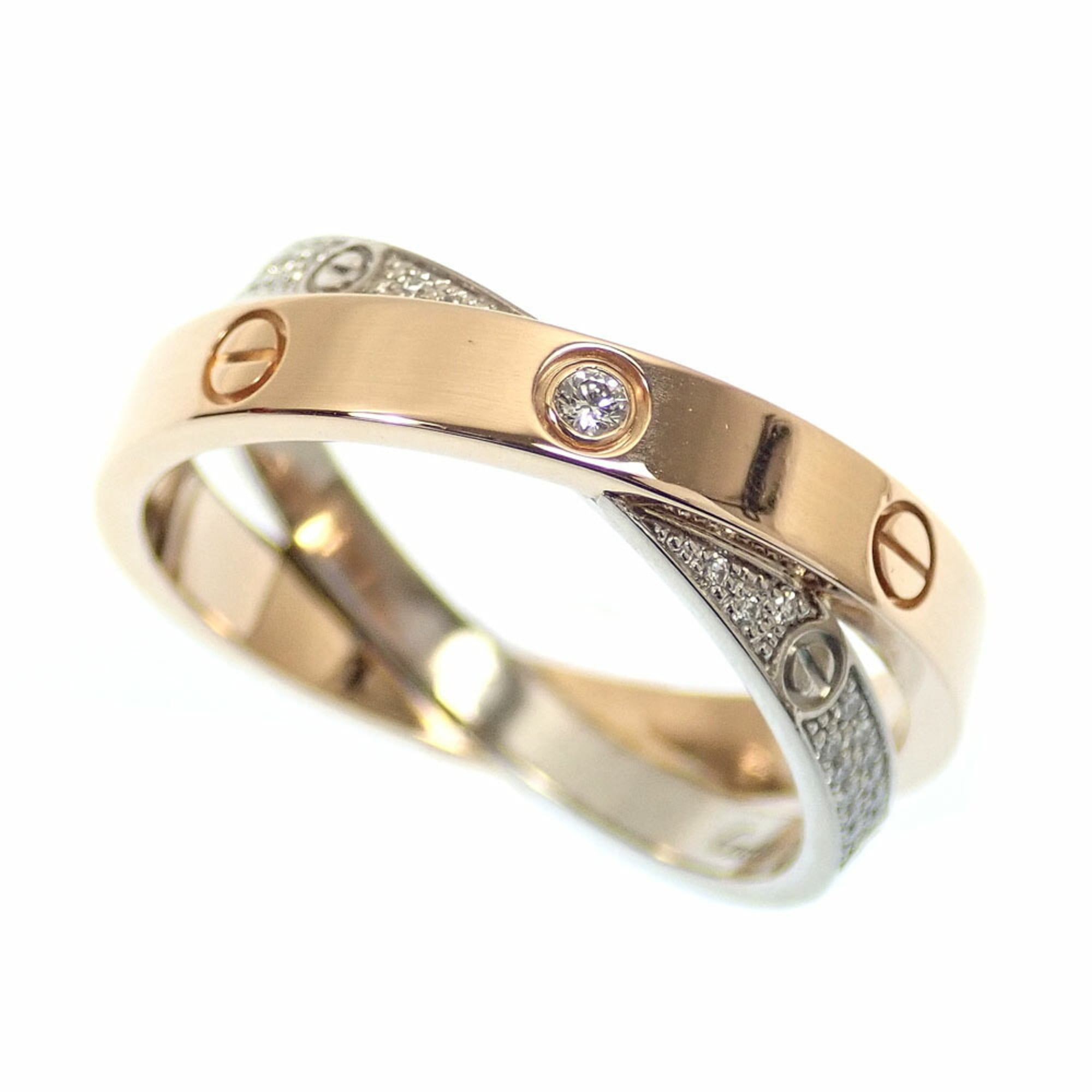 Cartier Bee Love Ring for Women, Diamond, 18K Yellow Gold/White Gold, Size 19 (#59), 7.4g, 750 Gold