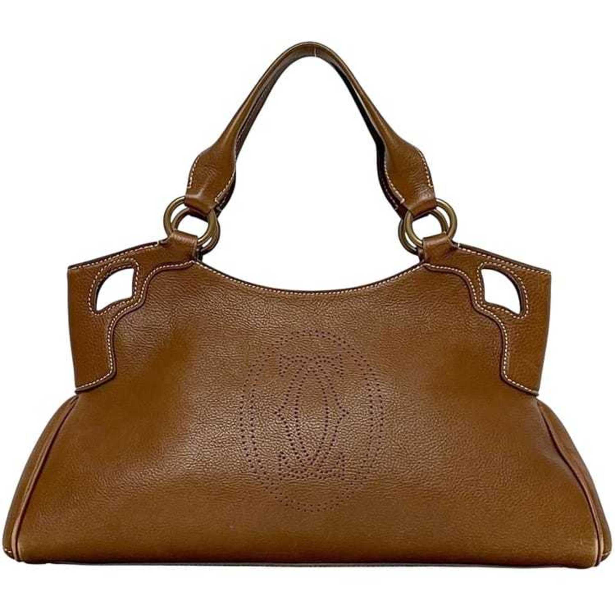 Cartier Marcello handbag f-24684 in brown leather with perforated grained leather. Brown. Women\'s.