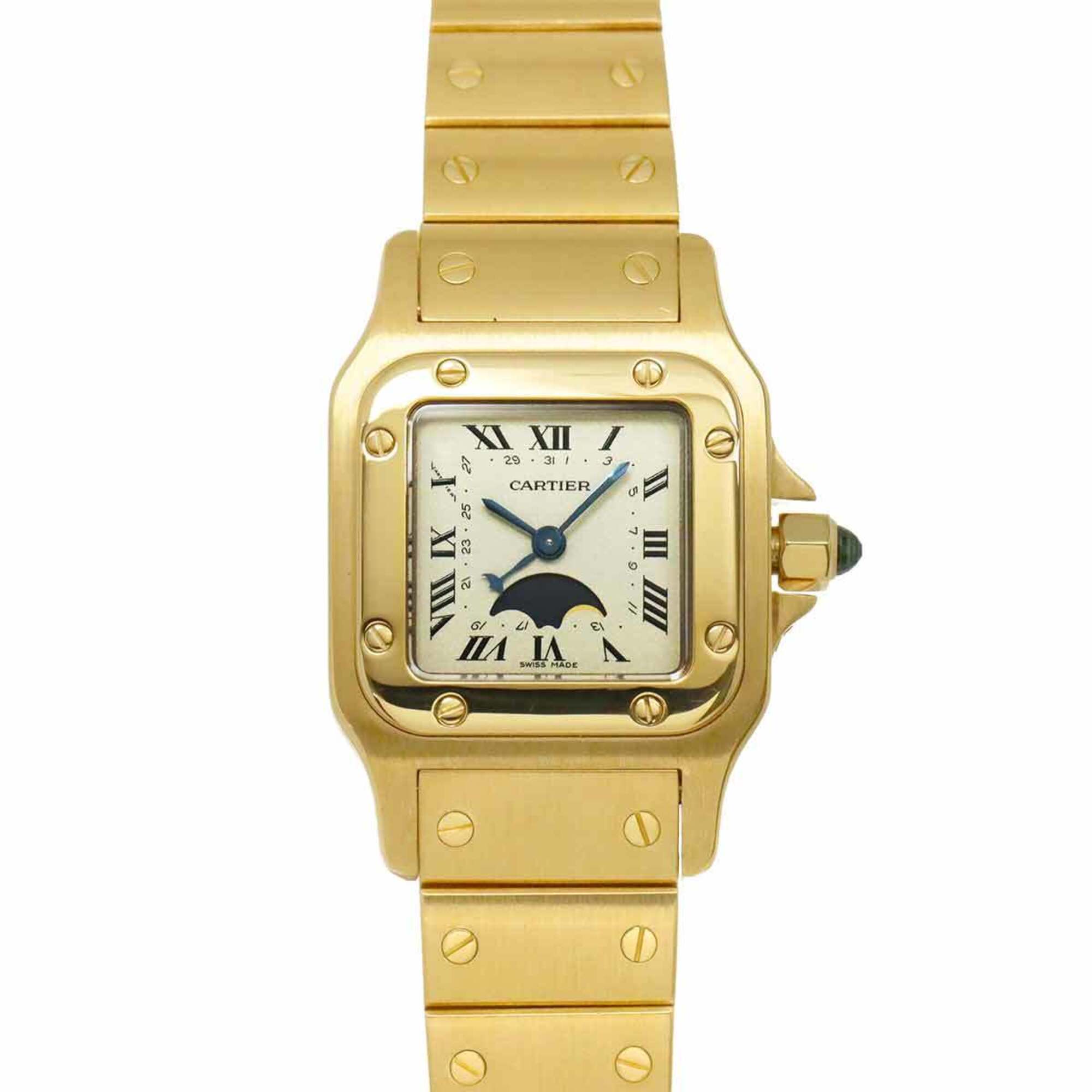 Cartier Santos Galbee SM Moonphase W20006C5 Ladies\' Watch, Silver, 18K Yellow Gold, Solid Quartz Wa