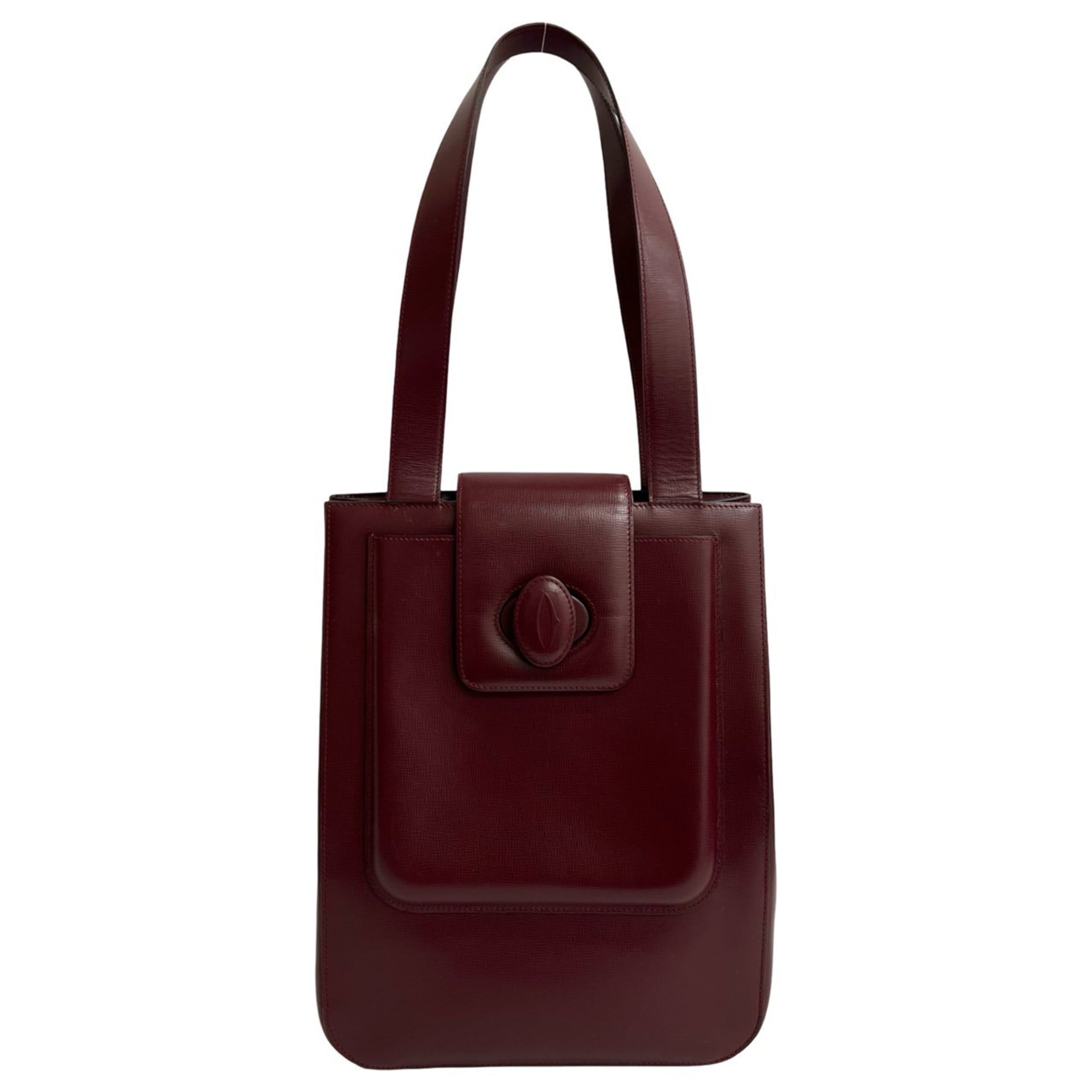 CARTIER Must Line Leather Tote Bag, Semi-Shoulder Handbag, Bordeaux 430-6