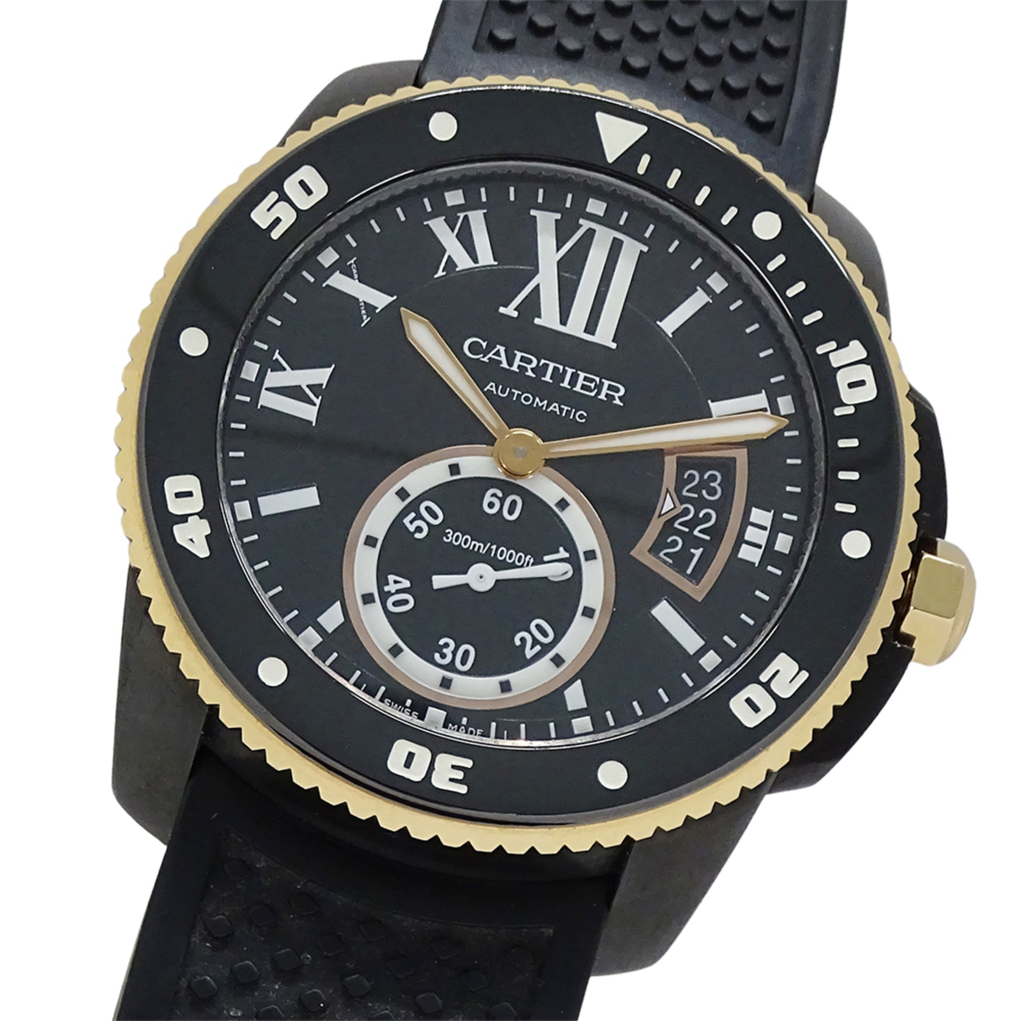 Cartier Calibre Diver Men\'s Watch, Carbon Fiber, Date, Automatic, AT W2CA0004, Rubber, PG, Pink Gol