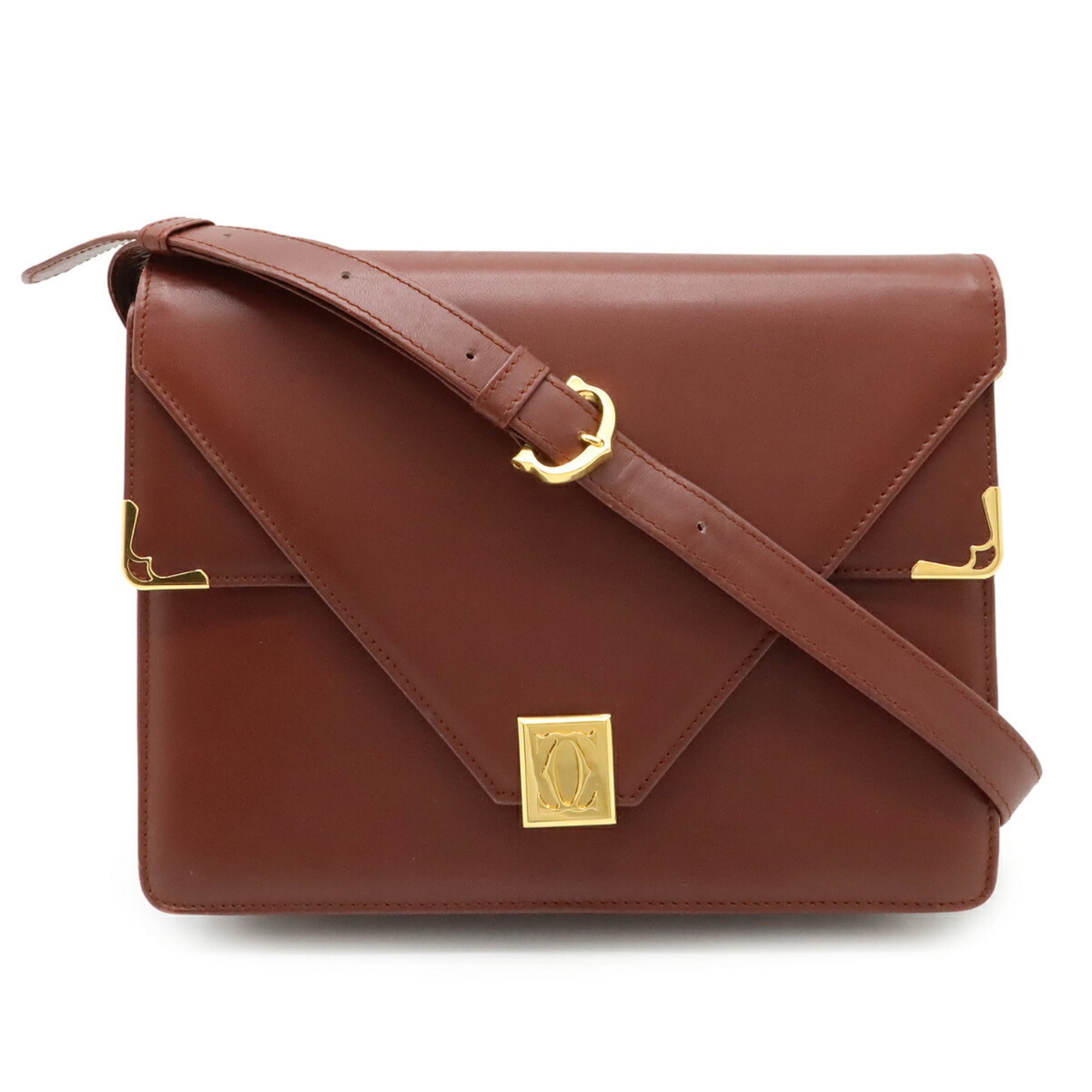 Cartier Must Line Shoulder Bag Pochette Leather Bordeaux Red