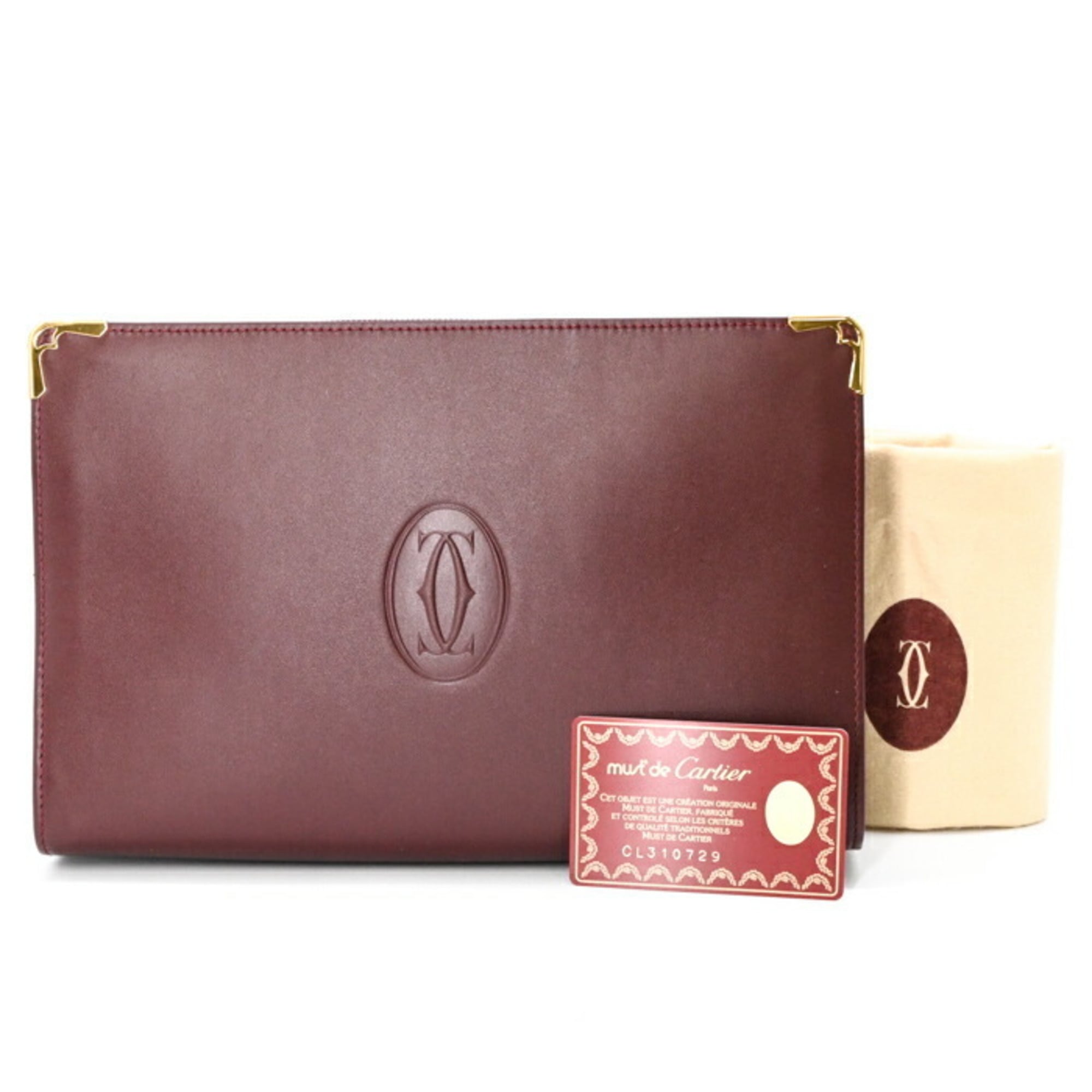 Cartier Must Line Clutch Bag Bordeaux Red Leather for Men and Women