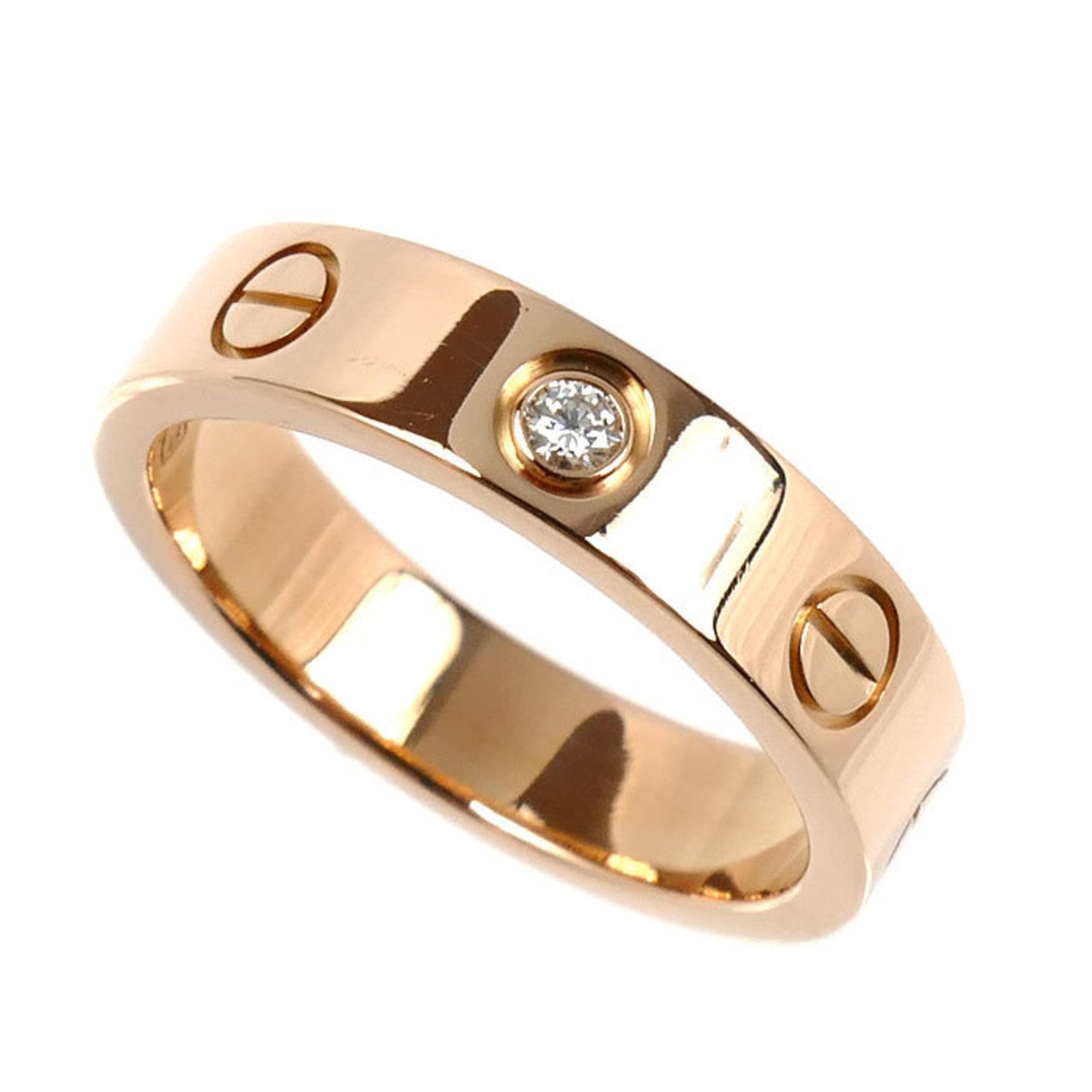 CARTIER Cartier 18KPG Pink Gold Mini Love 1P Diamond Ring, 47 Diamonds, 4.2g, Women\'s
