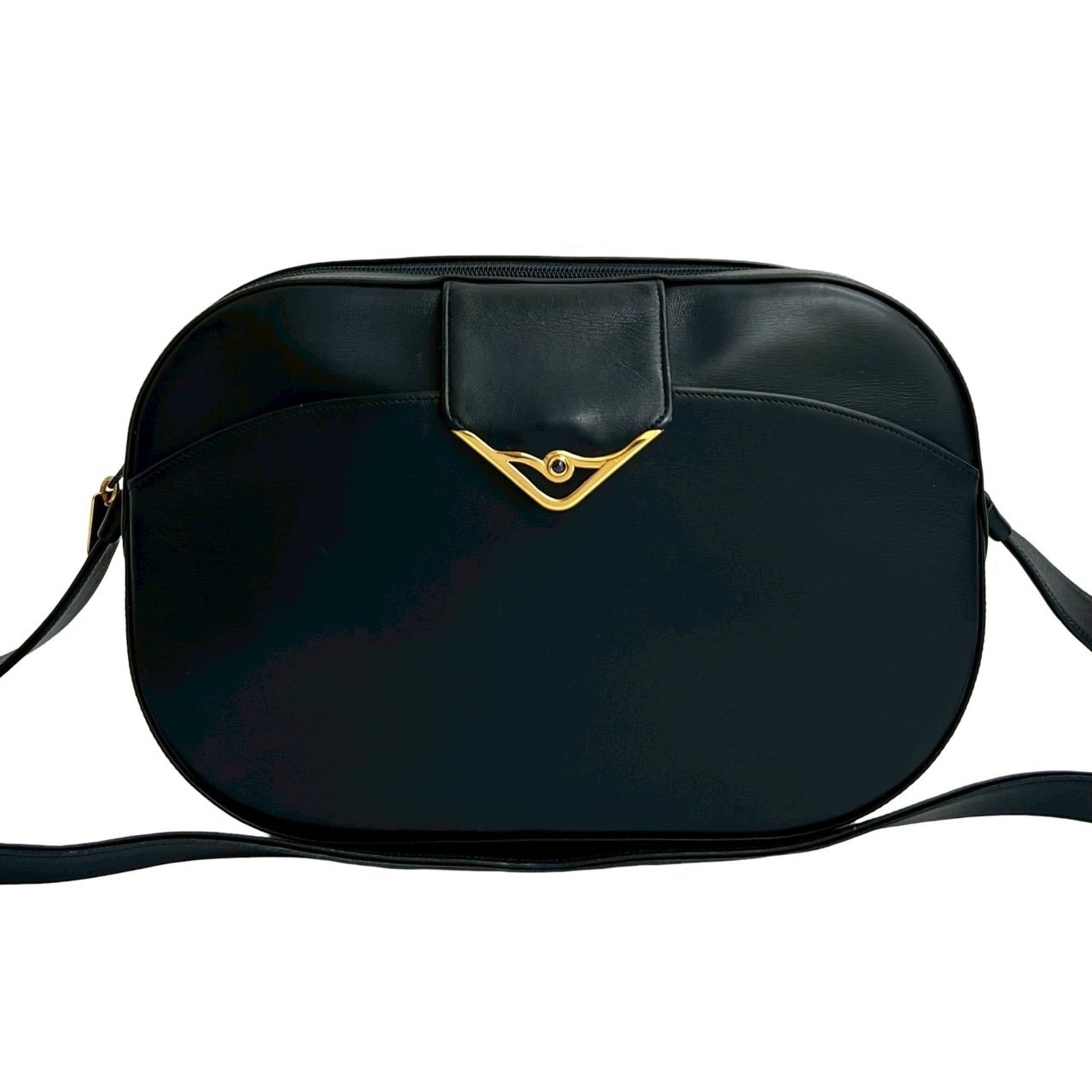 CARTIER Sapphire Line Calf Leather Mini Shoulder Bag Pochette Navy 22463