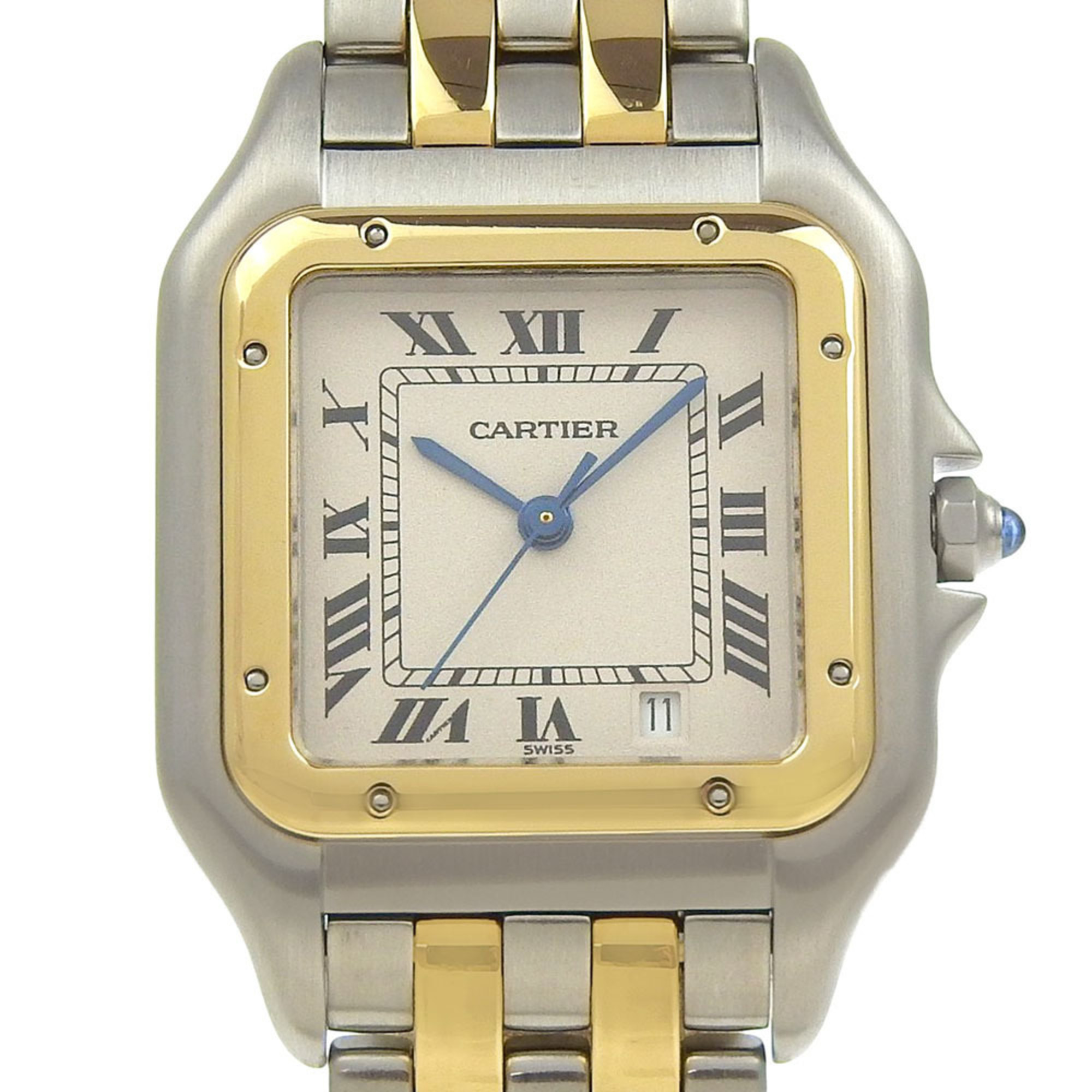 Like new Cartier Panthre MM 2-Row Two-Tone Date Watch W25028B6 Cream Dial Stainless Steel 18K Yello