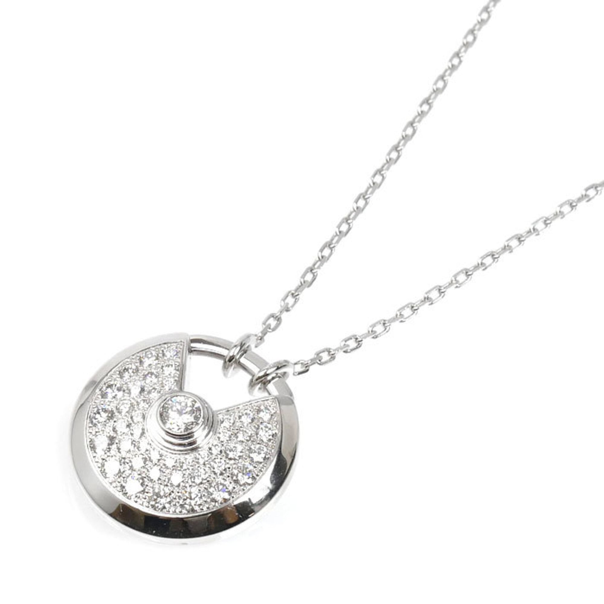 CARTIER Cartier 18KWG White Gold Amulet Necklace with Diamonds, 11.8g, 60cm, Women\'s.