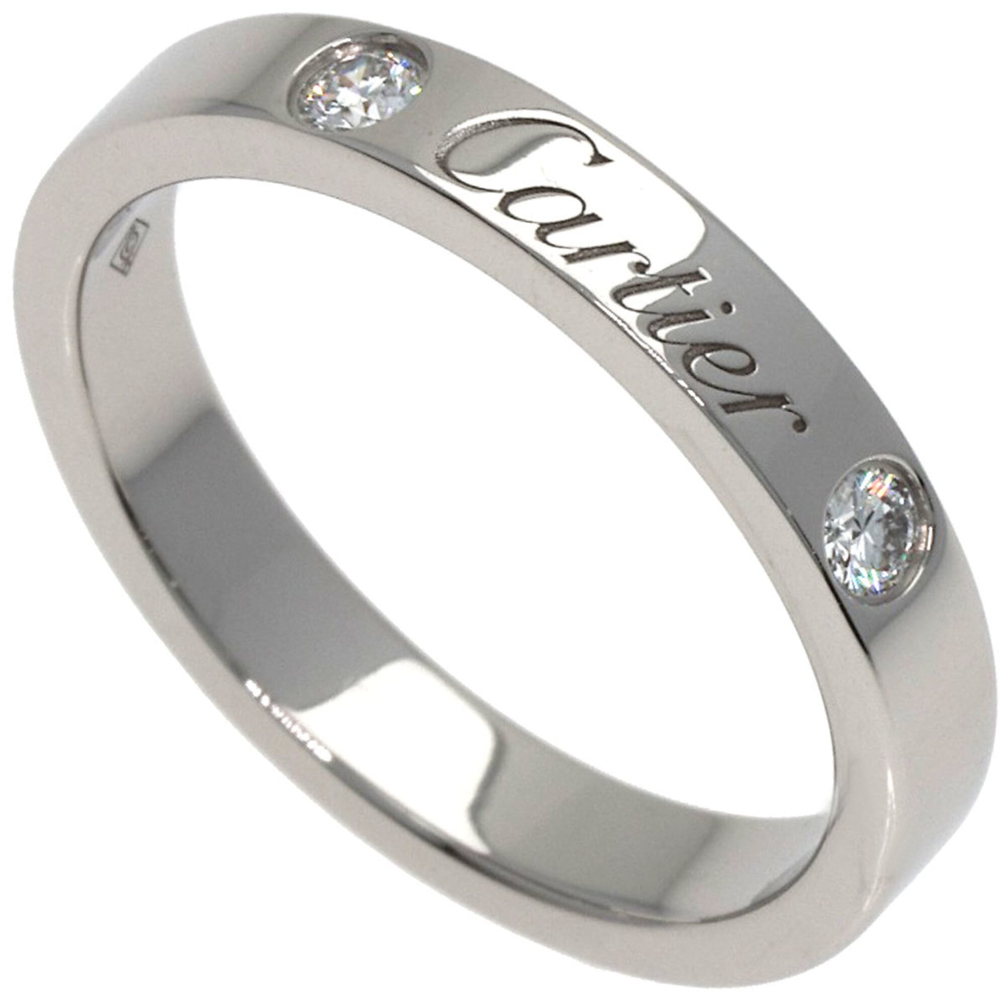 Cartier Engraved Boud 2P Diamond Ring #49 Platinum PT950 Women\'s CARTIER