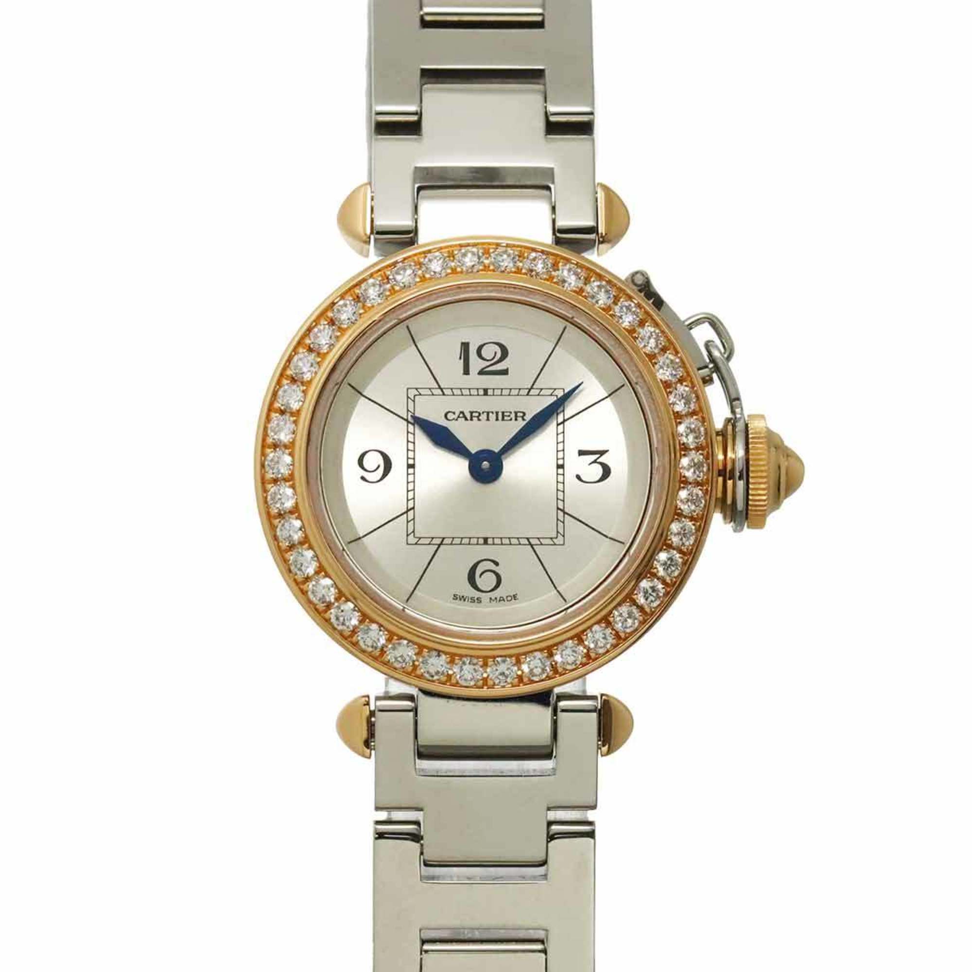 Cartier Miss Pasha Two-tone Watch WJ124021 Women\'s Diamond Bezel, Silver, 18K Pink Gold Quartz