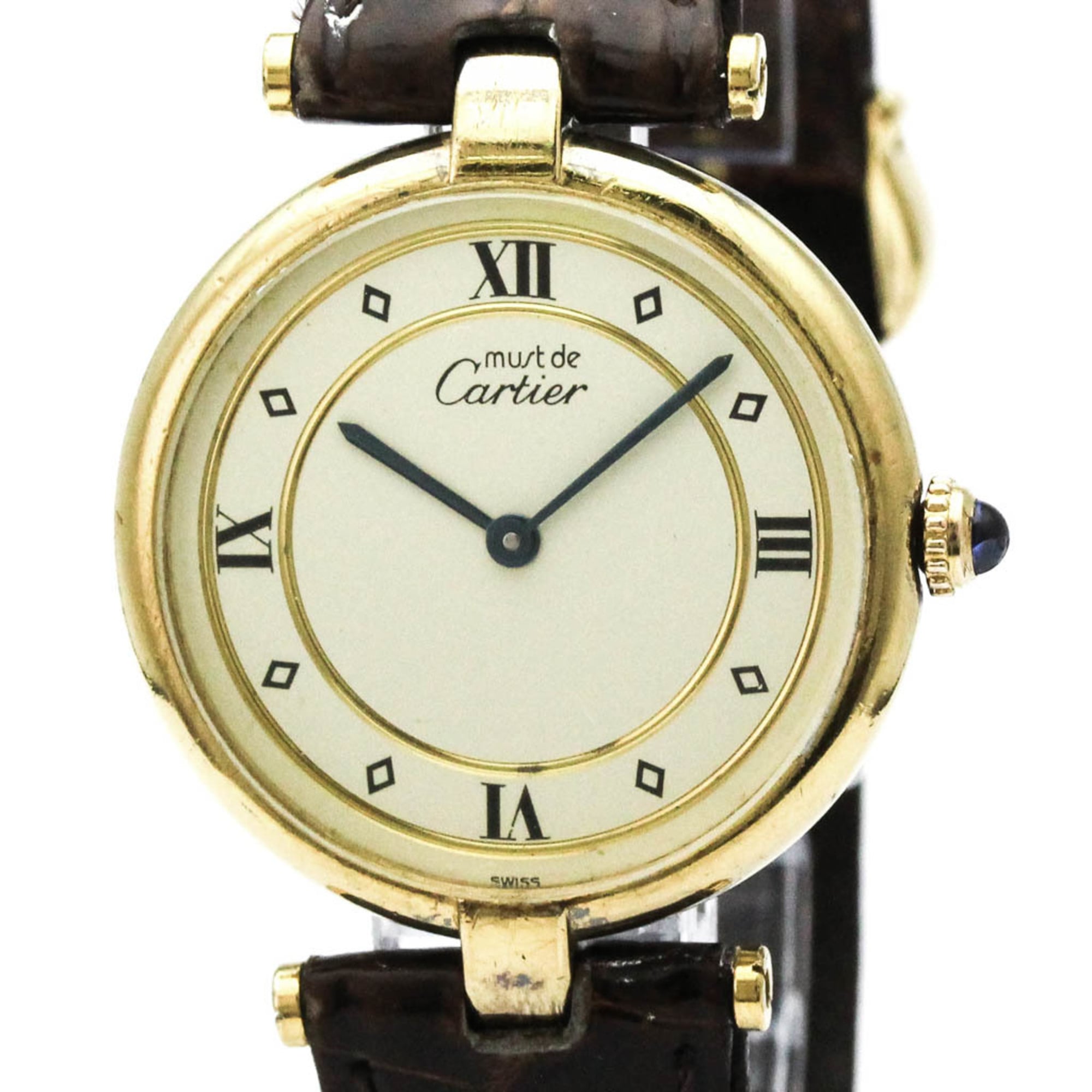 CARTIER Must Gold Plated Leather Quartz Ladies Watch W1001953