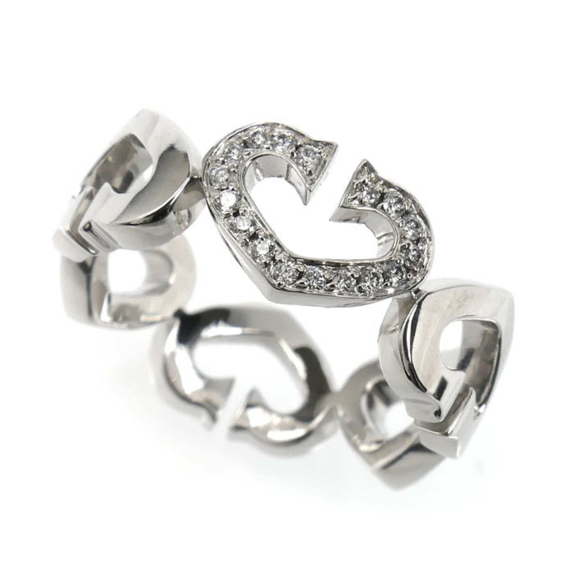CARTIER Cartier 18KWG White Gold C Heart Ring with Diamonds, Size 53, 6.8g, Women\'s