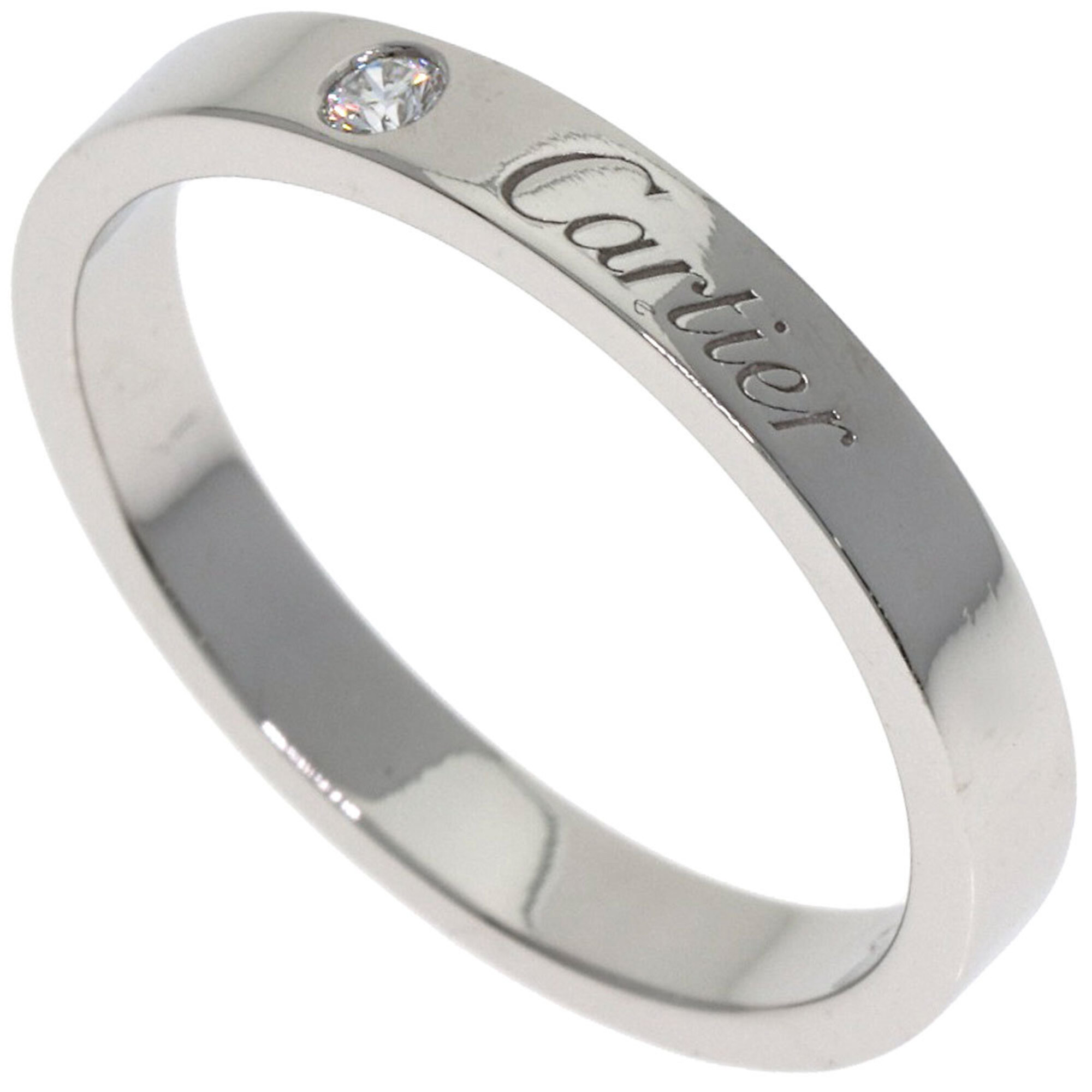 Cartier Engraved 1P Diamond Ring, Size 56, Platinum PT950, Women\'s.