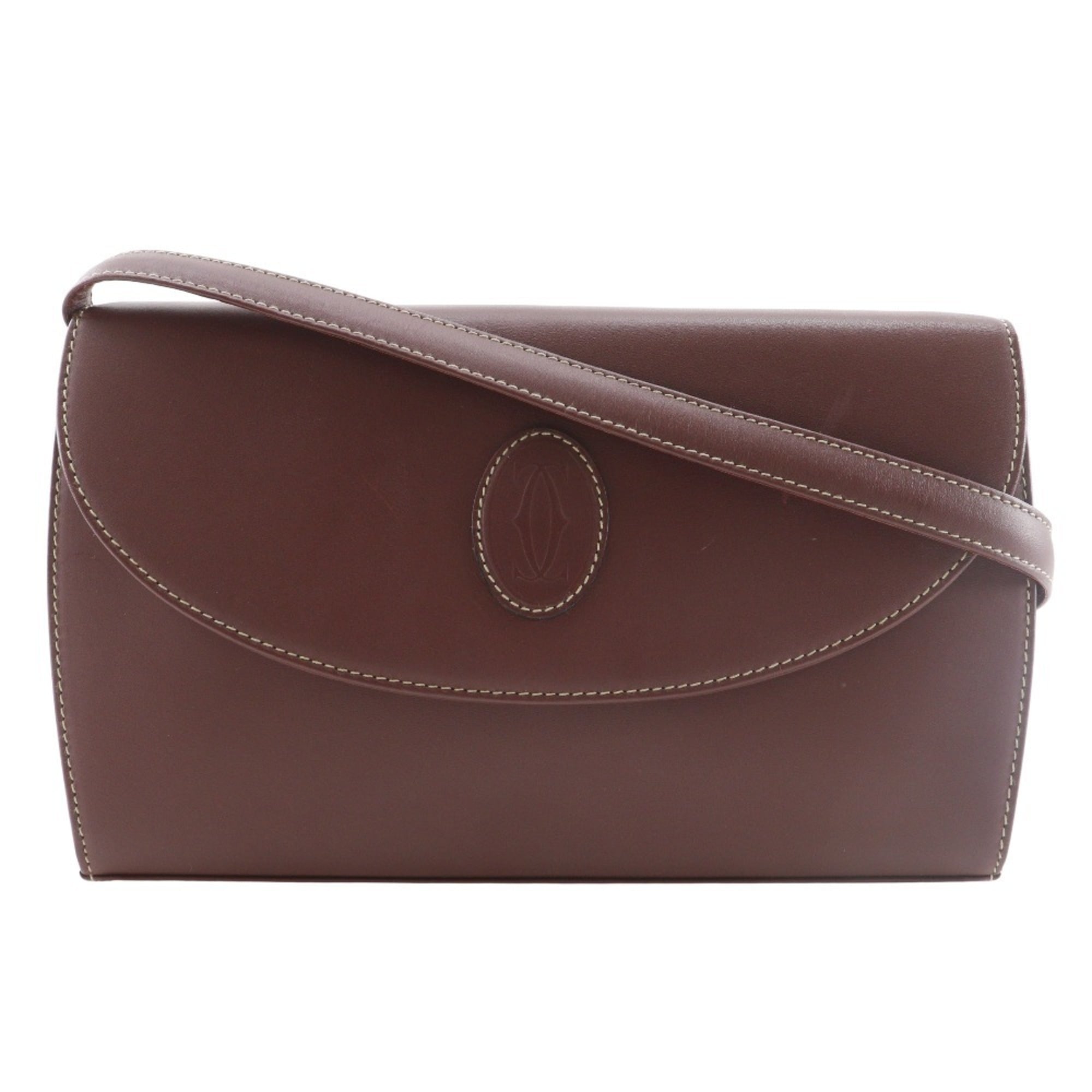 Cartier Must Line Shoulder Bag/Clutch (2-way) - Calfskin, Bordeaux, 2-way, Snap Button, Women\'s