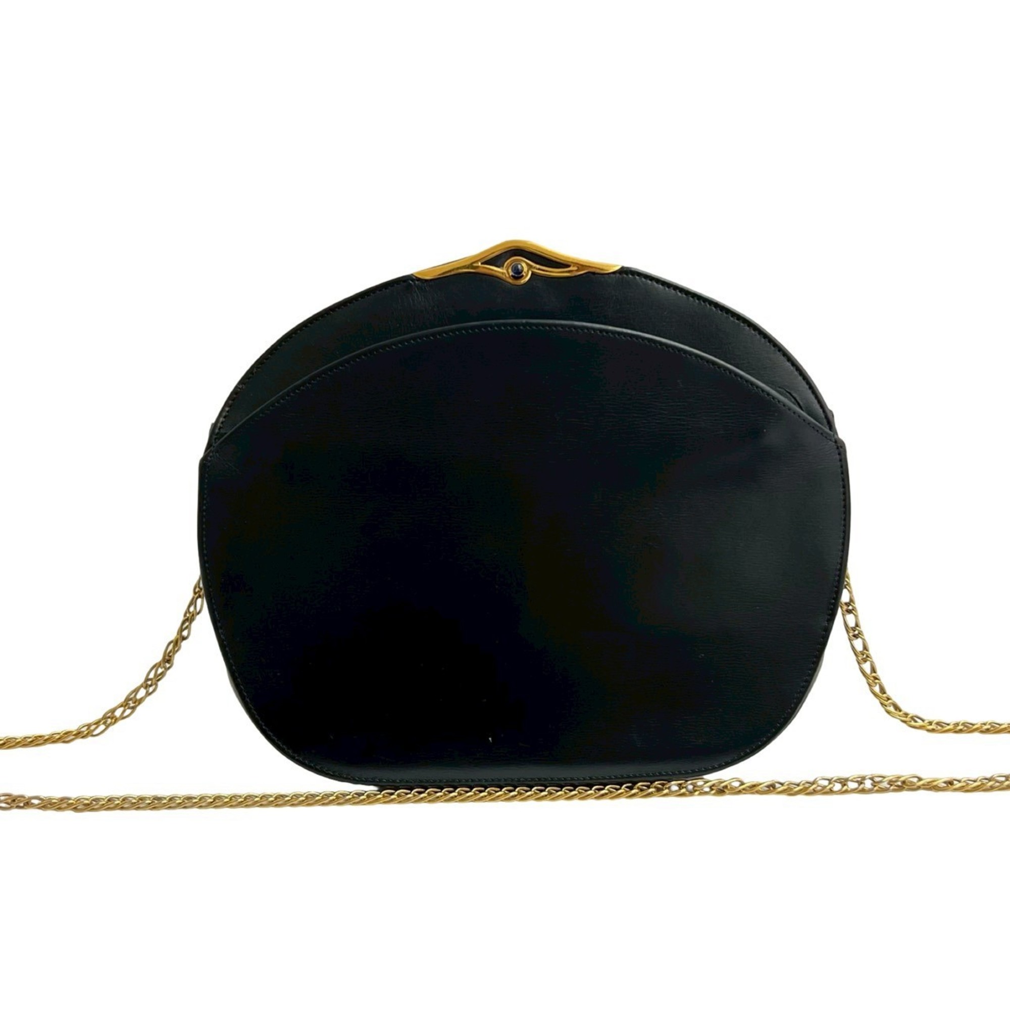 CARTIER Sapphire Line Leather Chain Mini Shoulder Bag Pochette Navy 39262