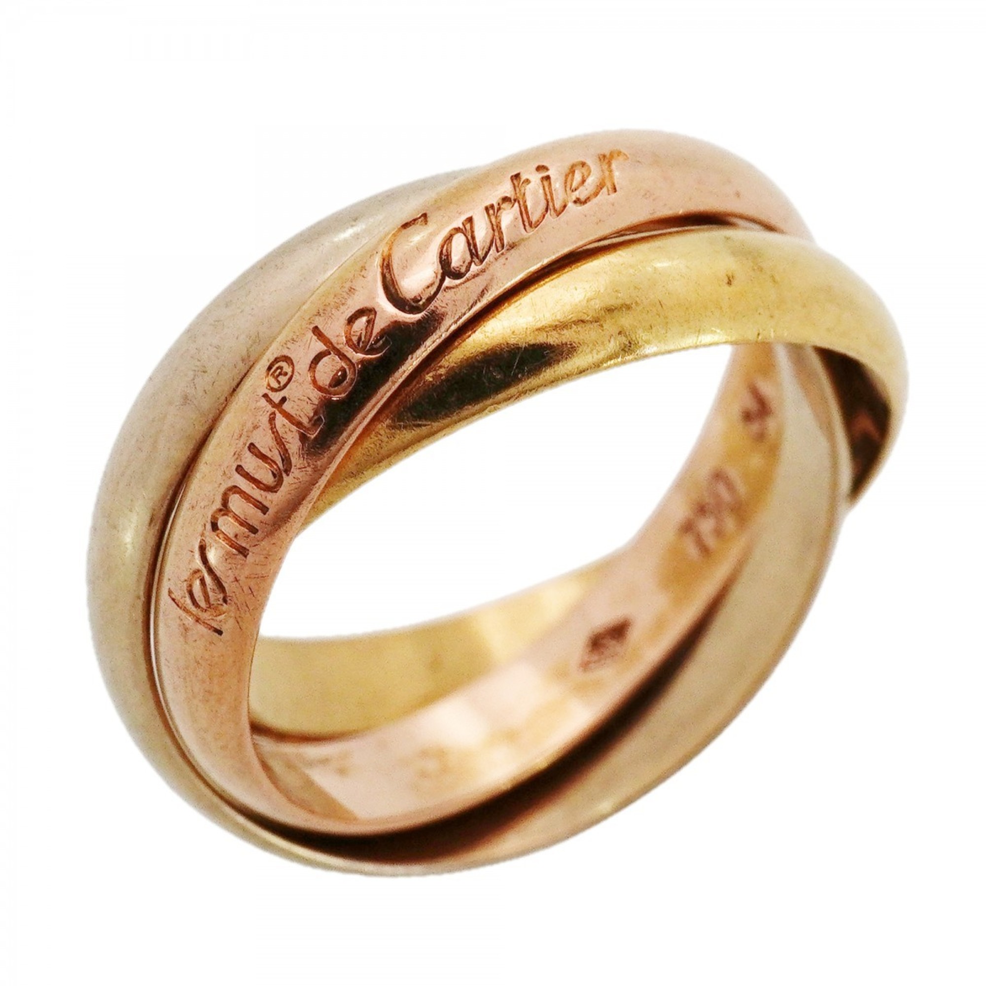Cartier Trinity Ring, 18K Yellow Gold (KYG), White (18KWG), Pink (18KPG), Size #54, Men\'s.