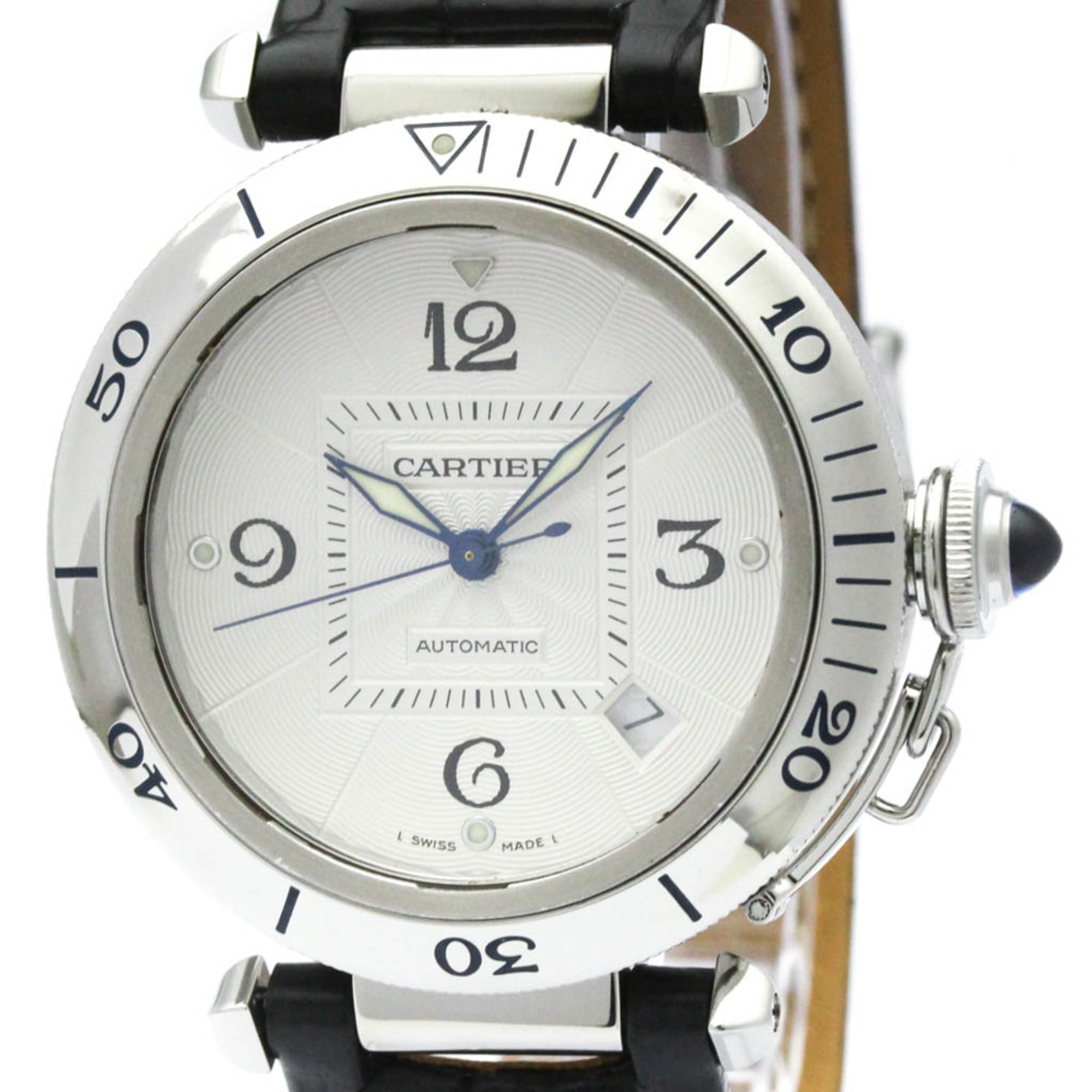 CARTIER Pasha 38 Grid Steel Automatic Mens Watch W3104055 Polished