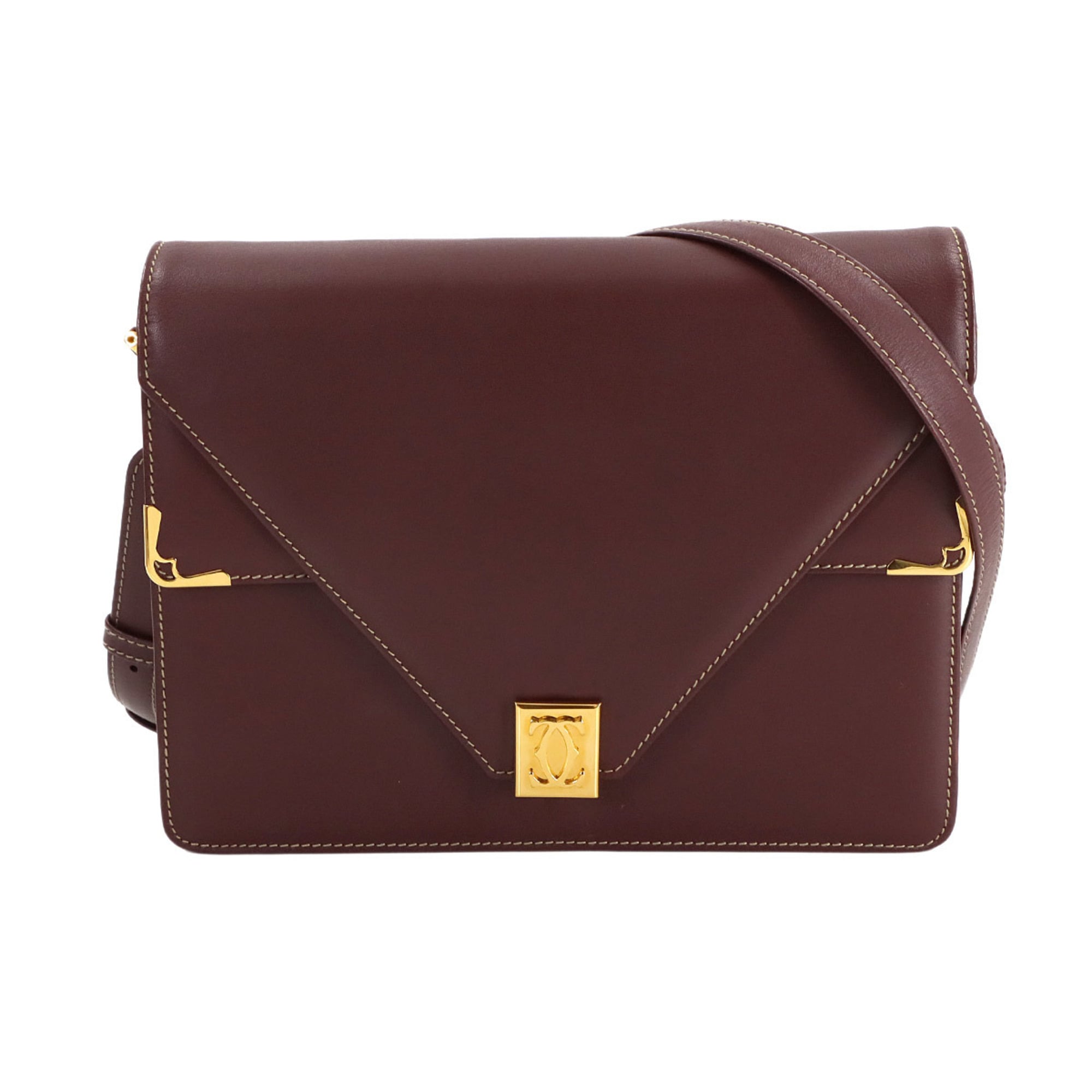 Cartier Must Line Shoulder Bag in Bordeaux Leather with Gold Hardware