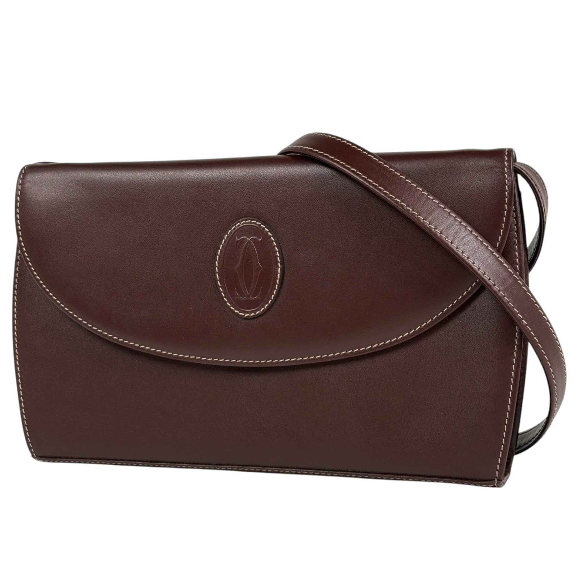 Cartier Must Line Push Lock Shoulder Bag in Bordeaux Leather for Women