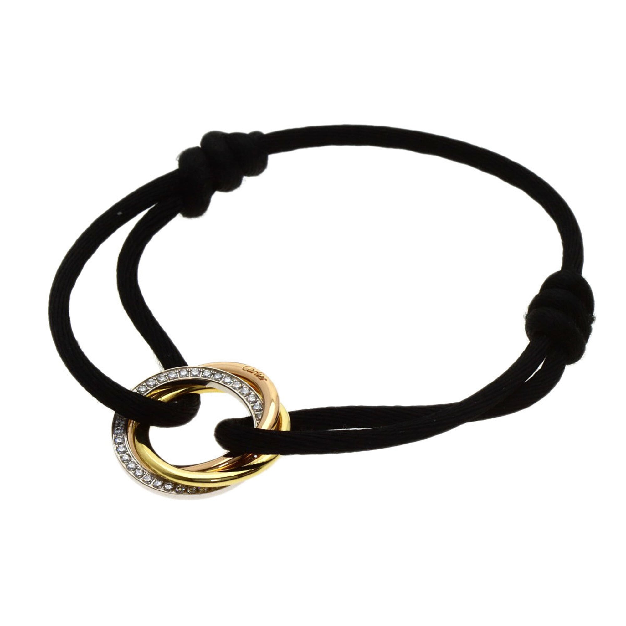 Cartier Trinity Diamond Black Cord Bracelet 18K Yellow Gold/18K Pink White Gold Women\'s CARTIER