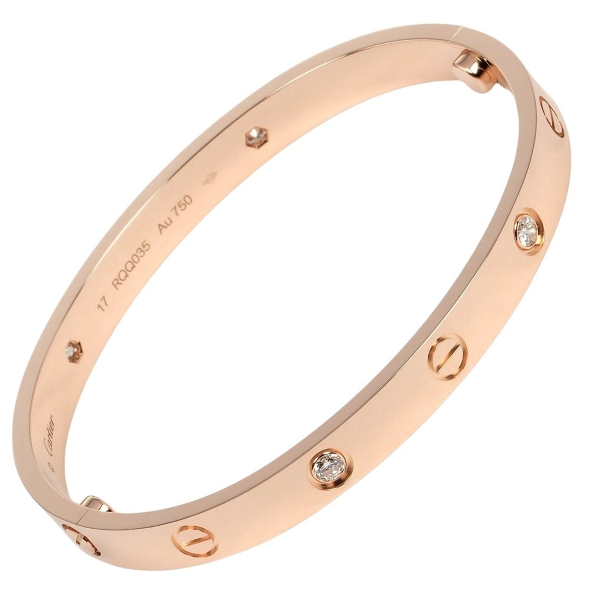 Cartier Love Classic Model Bracelet #17, 18K Pink Gold with 4 Diamonds, Approx. 32.81g, Women\'s.