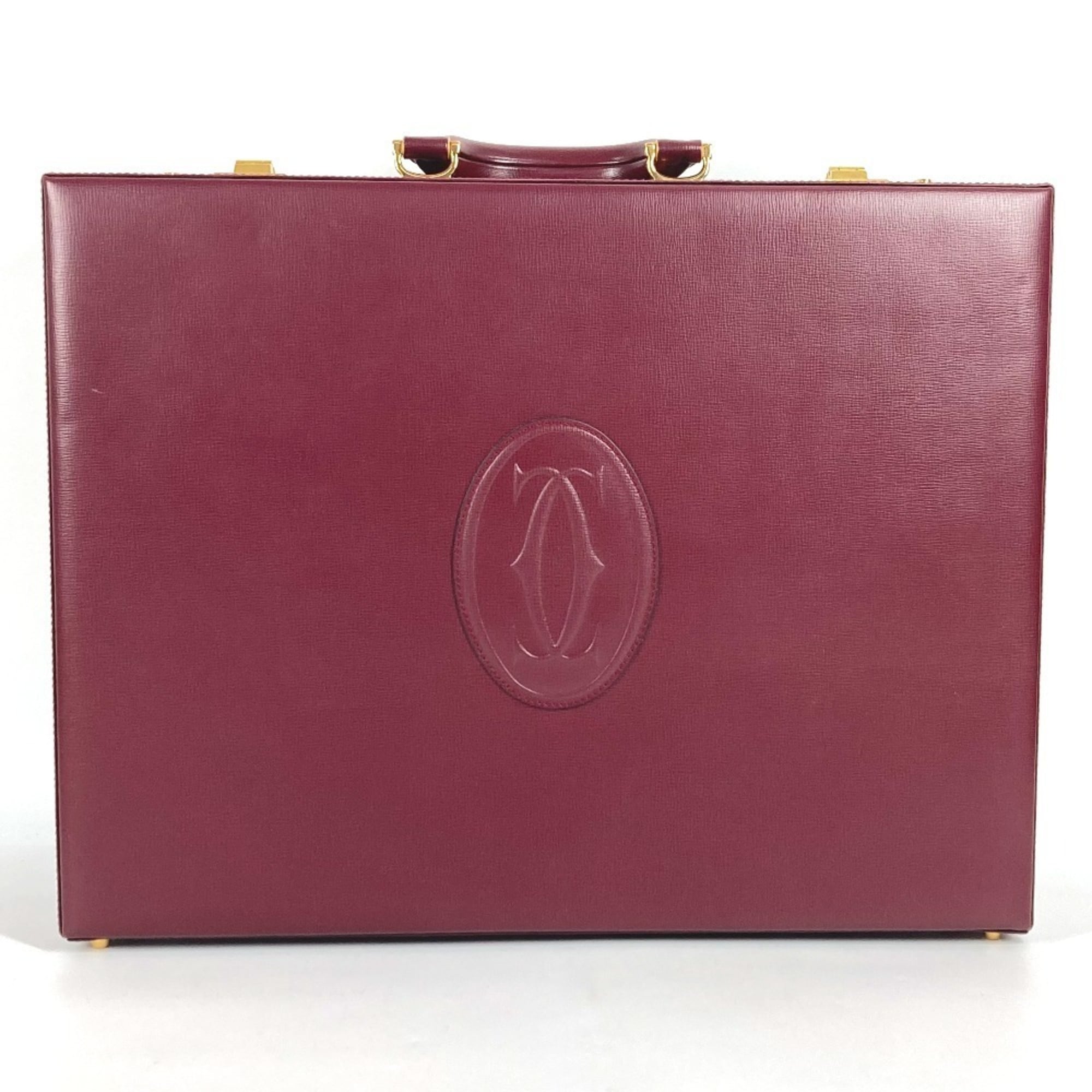 CARTIER Cartier Must Line Logo Trunk Business Bag BOX Handbag Leather Men\'s Women\'s Wine Red