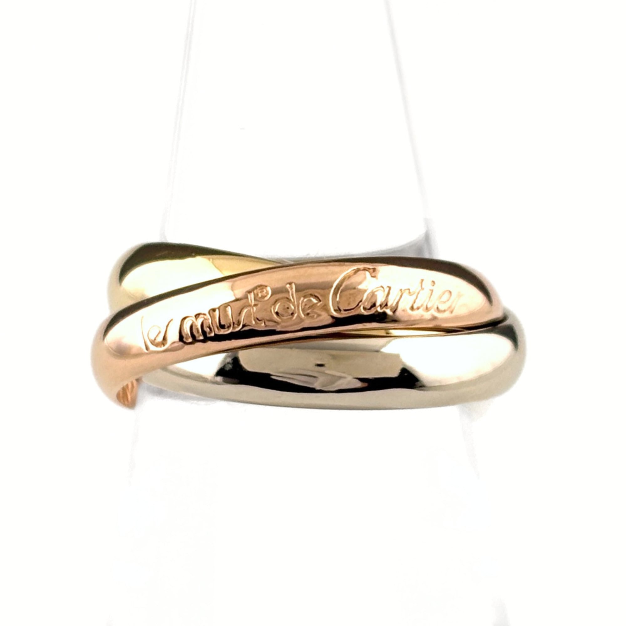 Cartier Trinity Ring, available in yellow gold (YG), pink (PG), and white (WG). Three-color design,