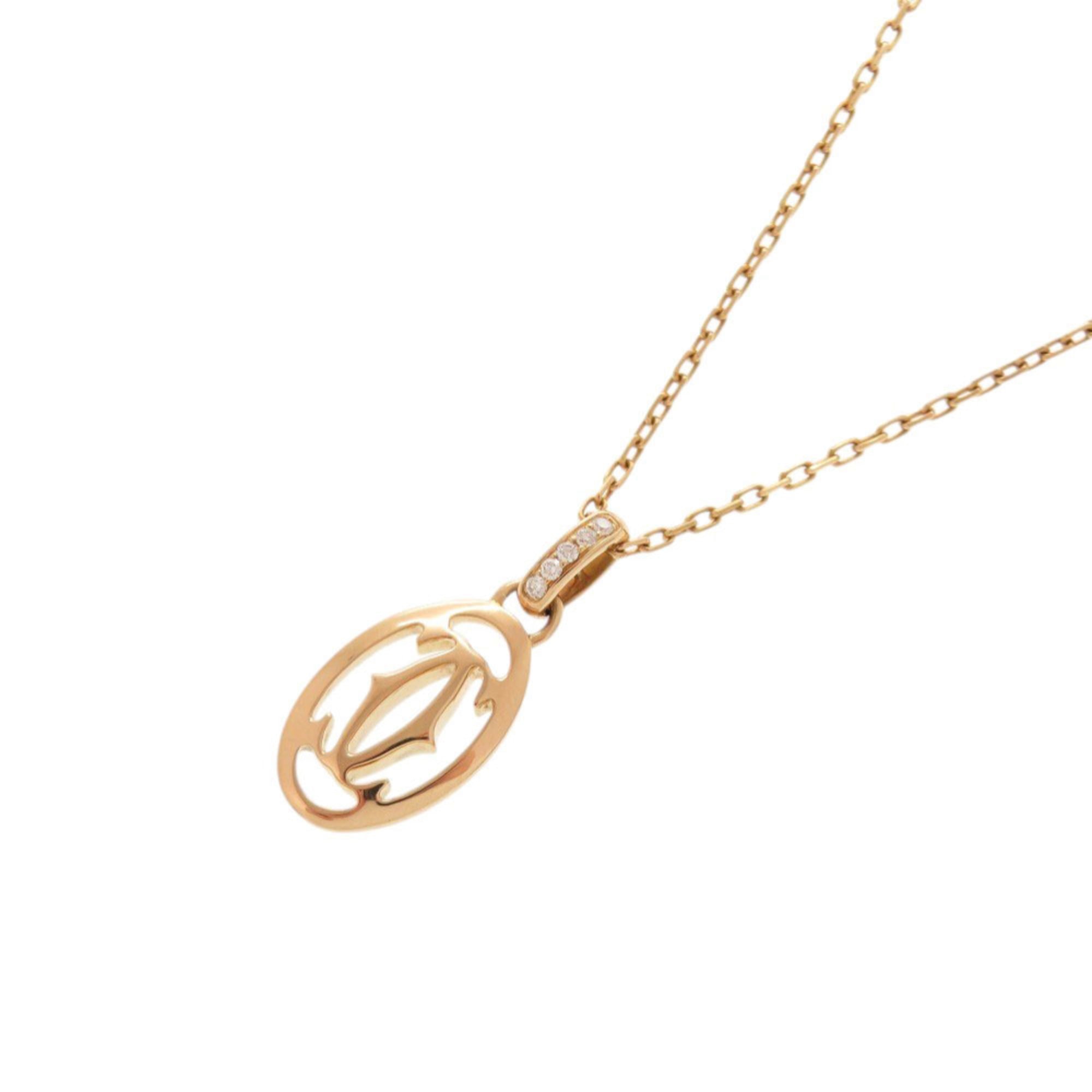 Like New Cartier Logo Double C 18KPG 750PG Diamond Pink Gold Necklace Jewelry 0134CARTIER