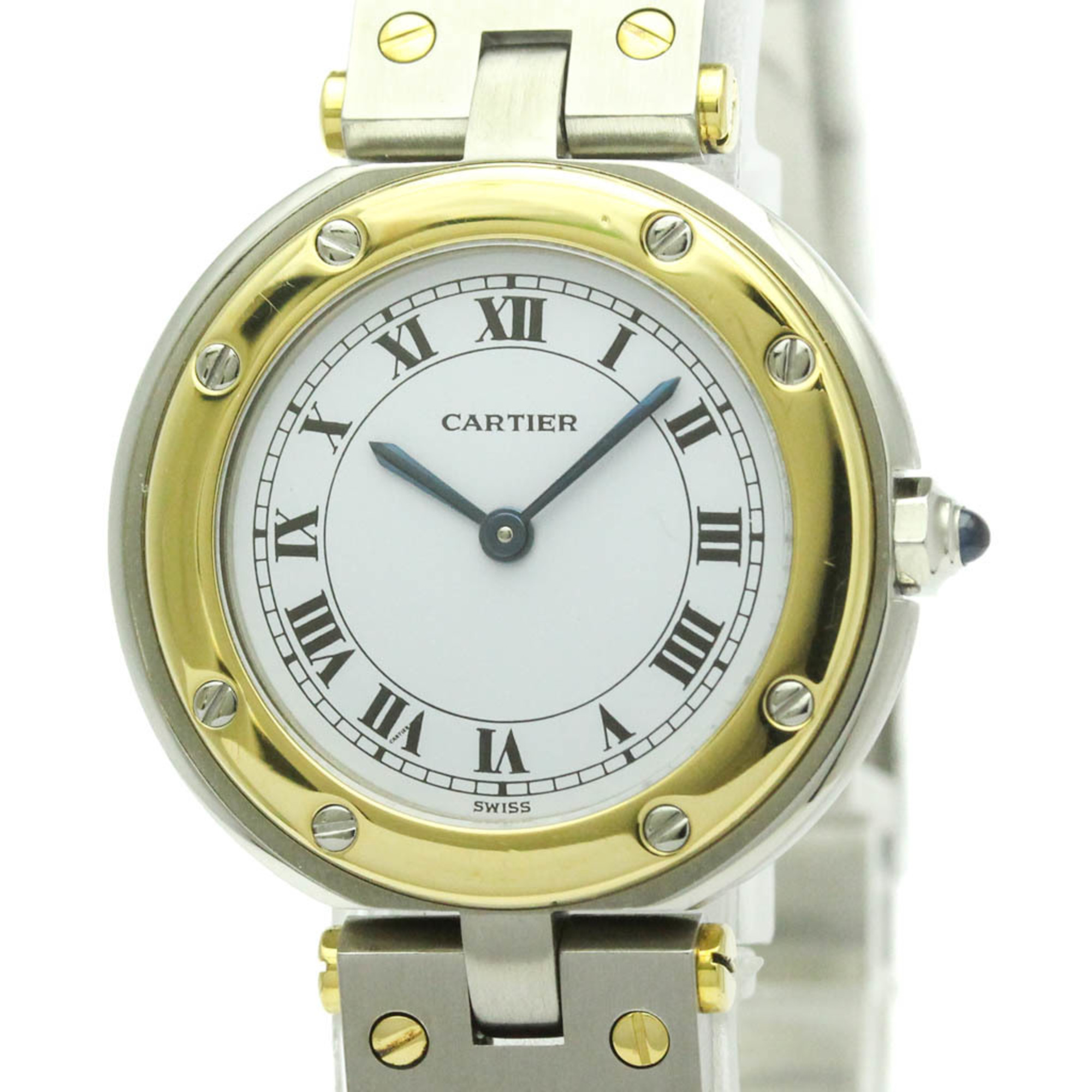 CARTIER Santos Round 18K Gold Steel Quartz Ladies Watch Polished