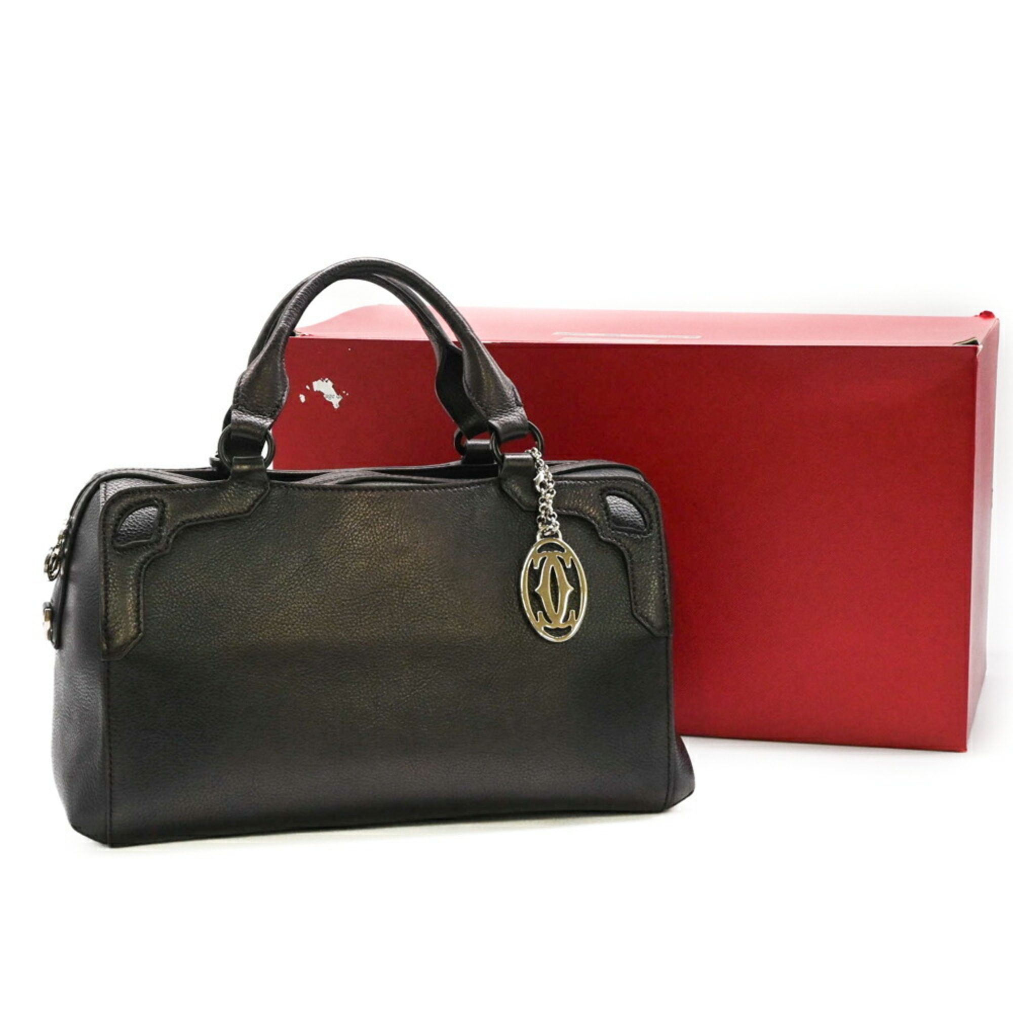 Cartier Marcello de Bowling Bag Handbag Leather Black