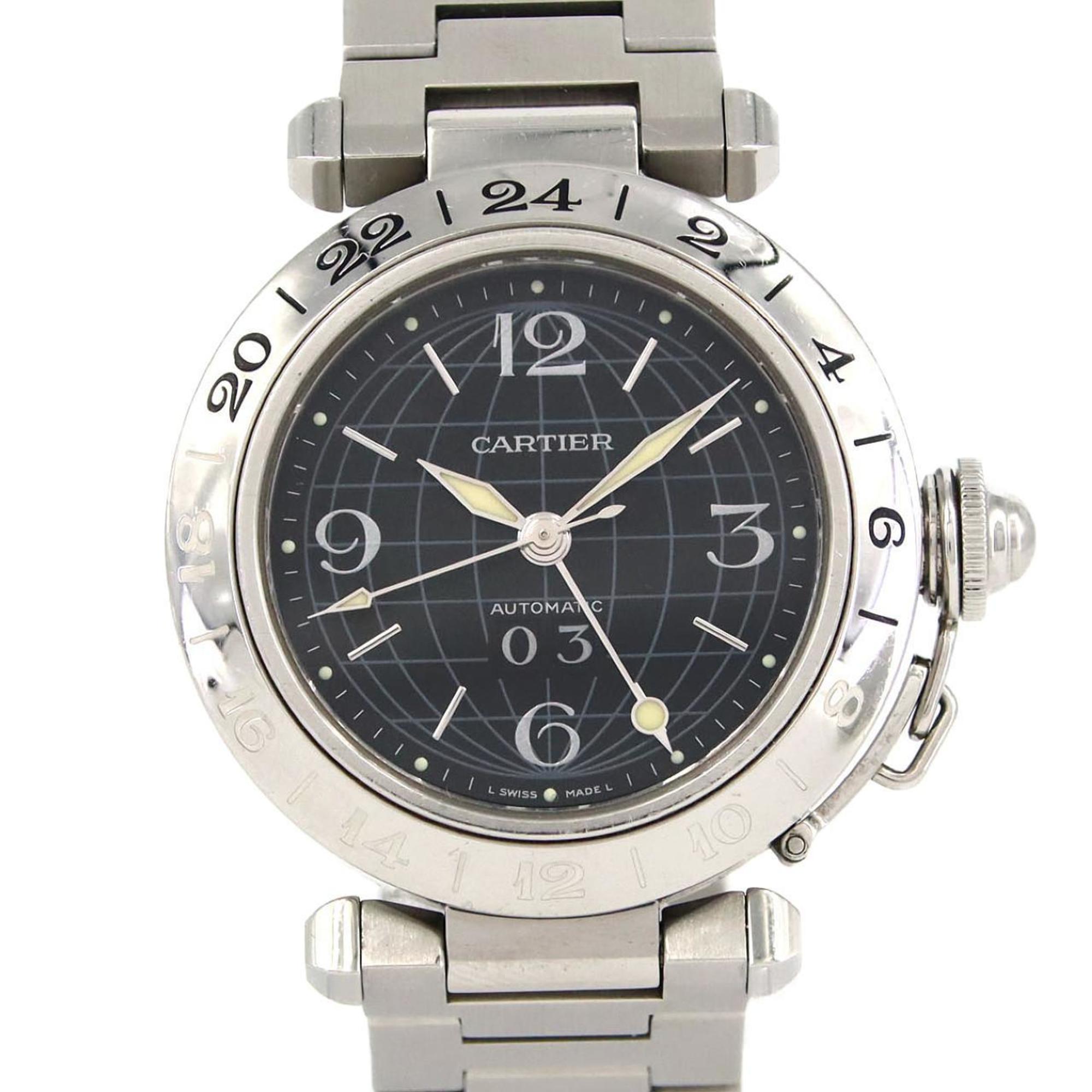 Cartier Pasha C GMT Grande Date W31049M7 Stainless Steel Automatic Watch