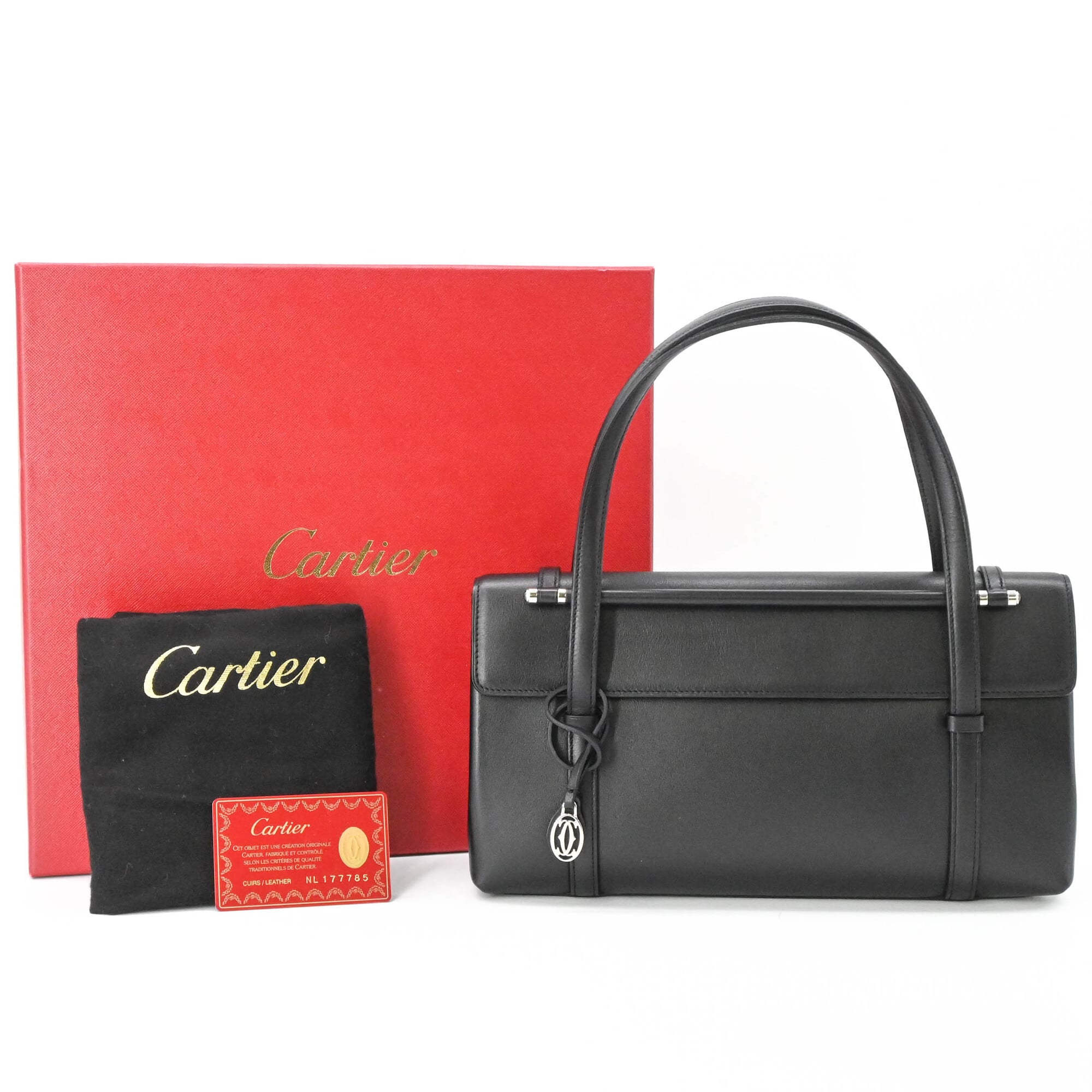 Cartier Cabochon Handbag, Leather, Black/Wine Red, L1000646