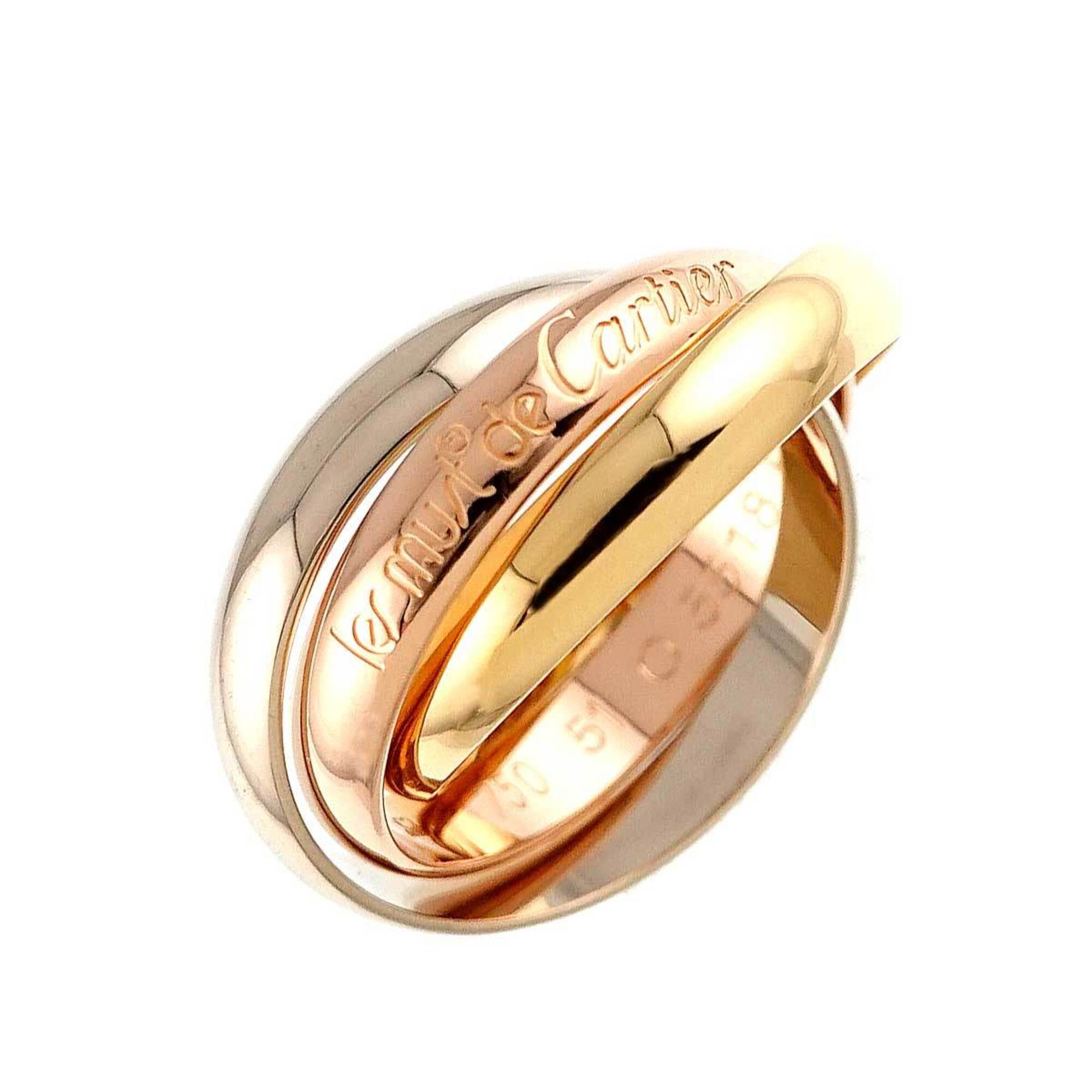 Cartier Trinity Ring #51, 18K Yellow Gold, White Pink Triple Band, Three Colors, 750 Gold.