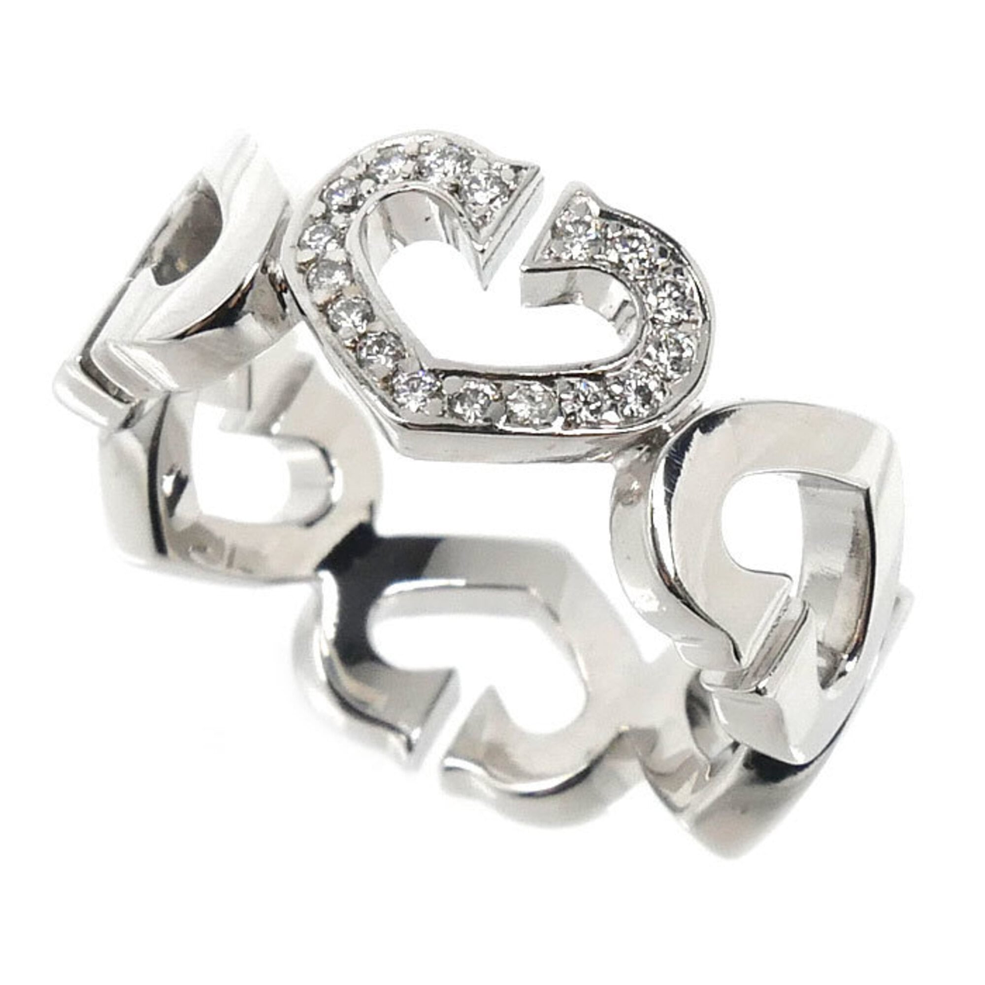 CARTIER Cartier 18KWG White Gold C Heart Ring with Diamonds, Size 51, 7.0g, Women\'s
