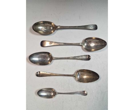 3 early silver tablespoons, an early silver dessert spoon and a Scottish silver tablespoon, 8.3ozt gross (5)