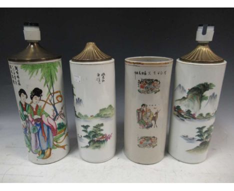 Four 20th century Chinese ceramic lamp bases, 36cm high (4)