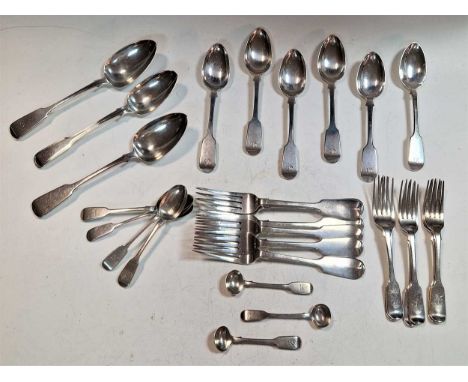 A 27- piece harlequin set of Fiddle pattern silver flatware 42.9ozt gross, with one silver plated addition (28)