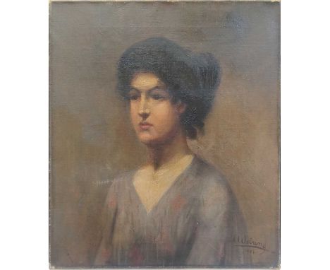 A WobringPortrait of a young woman, half lengthsigned and dated 1901oil on canvas, unframed