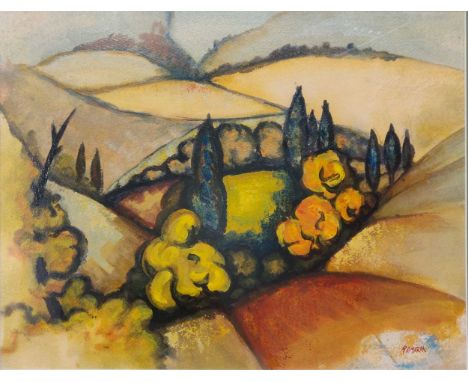 Romarin, trees in a hilly landscape, signed to the bottom right 'Romarin' watercolour, 56.4 x 65.8cm; together with a park sc