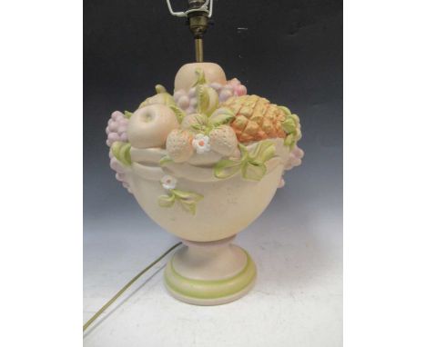 A modern ceramic lamp with moulded fruit bowl decoration approx 49cm high excluding shade