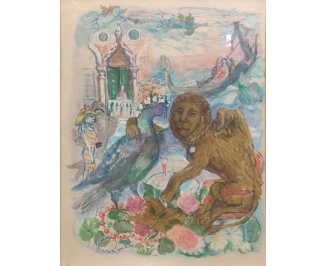 An collection of seven pictures including; Bettioa, a Venetian scene in the manner of Chagall, signed and dated 1972 lower ri