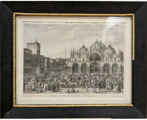 Collection of 11 prints to include The Arrival of the French to Venice after Vernet, two prints of Siena interest, Emanuel Bo