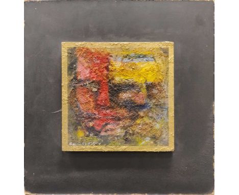 An abstract mixed media portrait, signed in possibly Arabic script (lower left), 27.5 x 29cm
