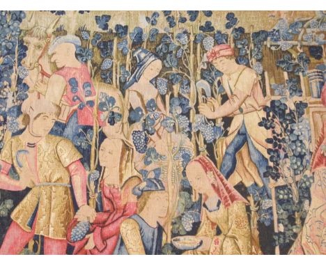 A large machine woven tapestry panel141 x 180Fabric appears good, very minor loose threads. Measures 141 x 280cm